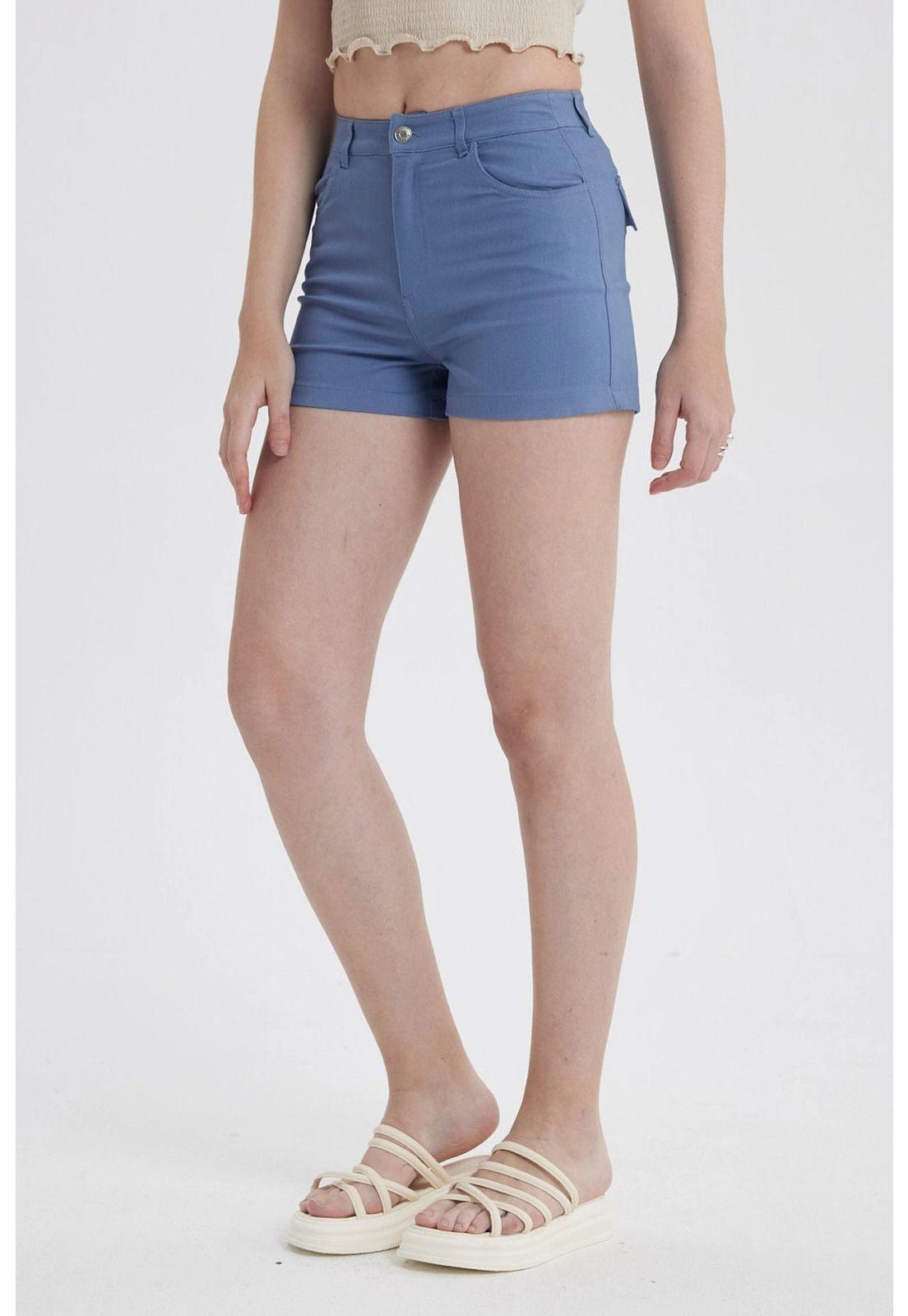 Short Mujer Gabardina Color Celeste Oscuro-1