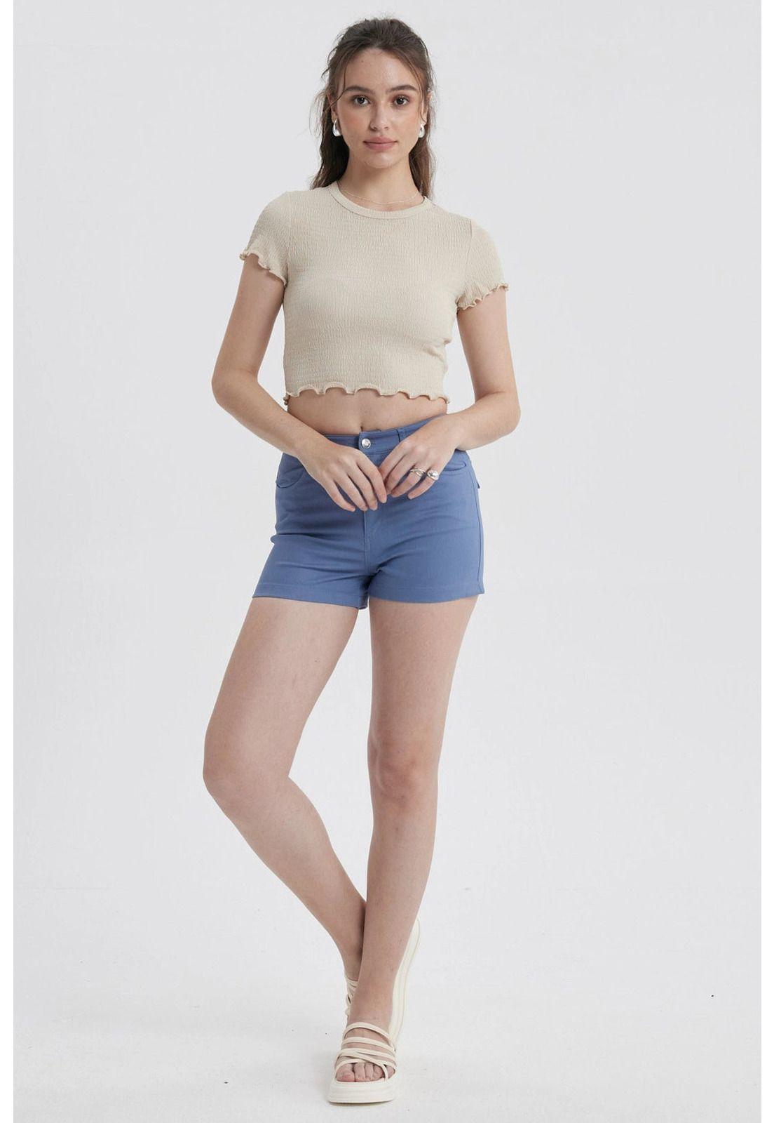 Short Mujer Gabardina Color Celeste Oscuro-3