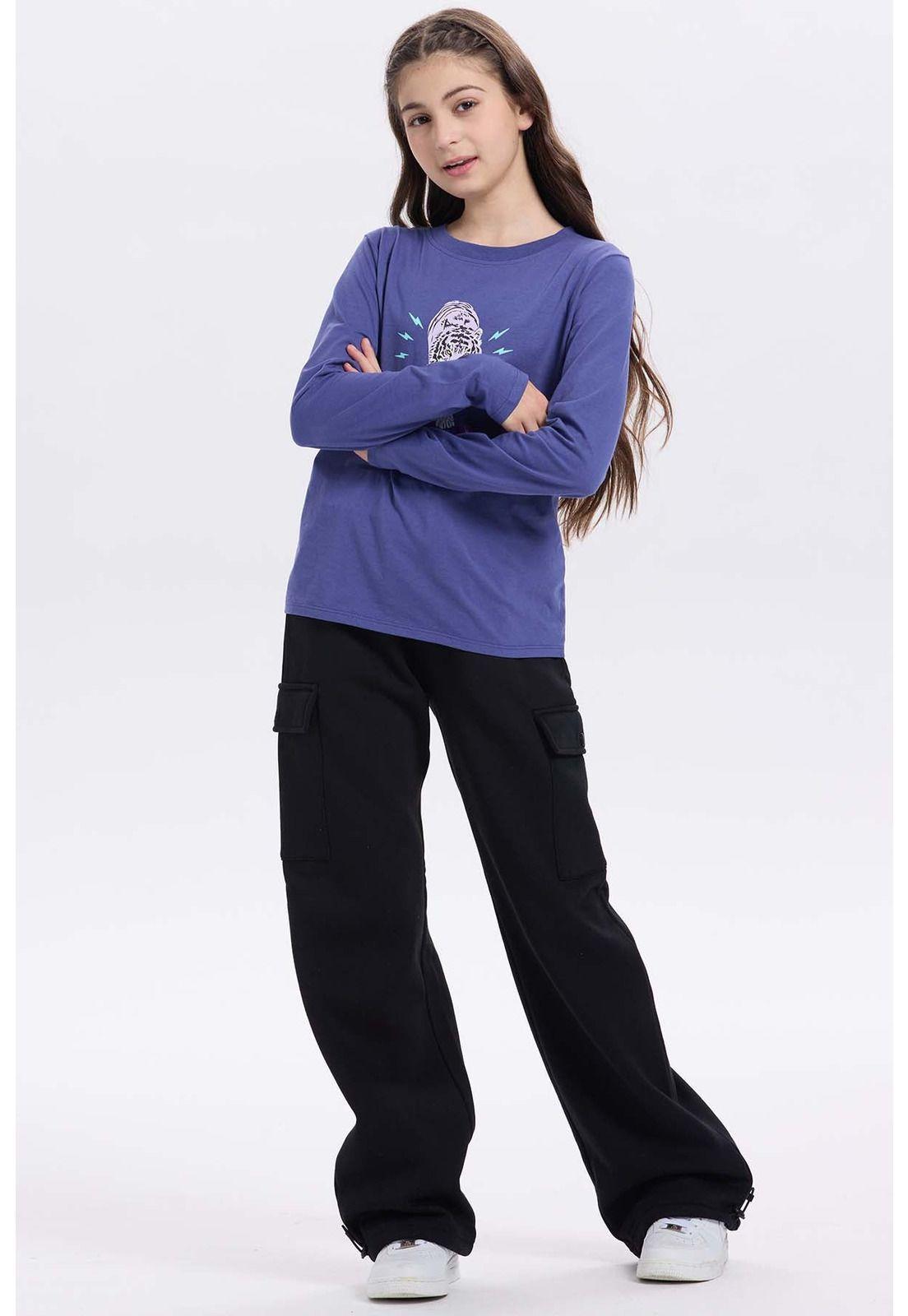 Pantalón Buzo Niña Cargo Negro-3