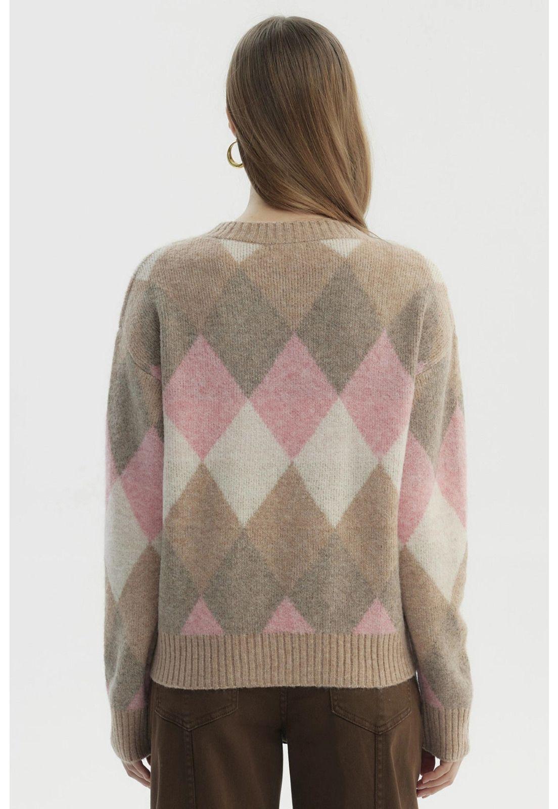 Sweater Mujer Slim Cuello V Beige-2