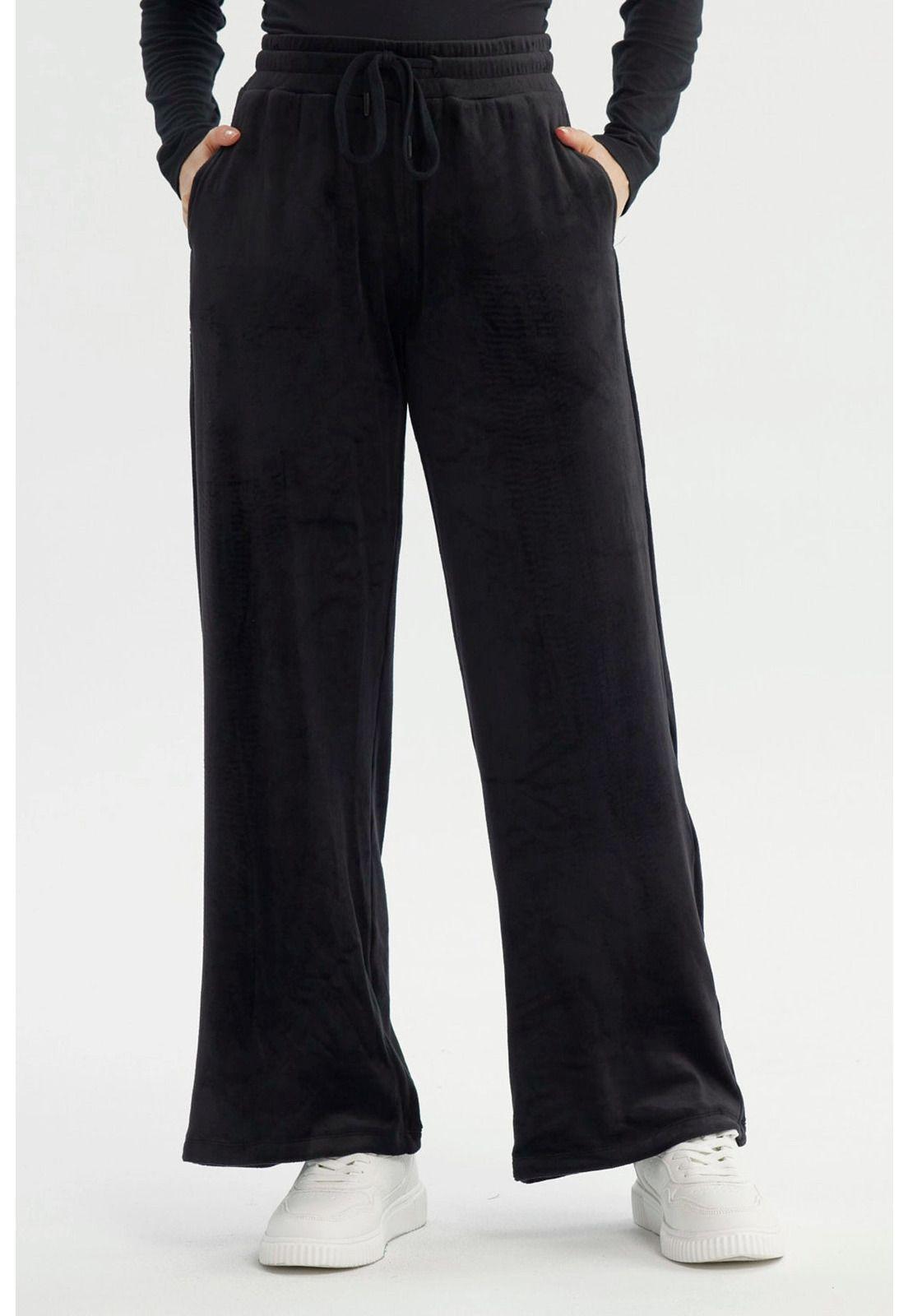 Pantalón Buzo Mujer Wide Leg Negro - V-0