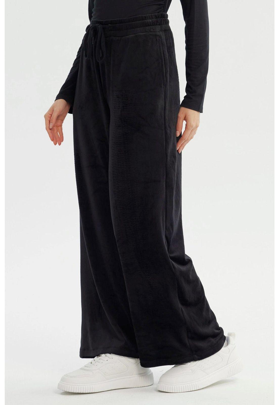 Pantalón Buzo Mujer Wide Leg Negro - V-1
