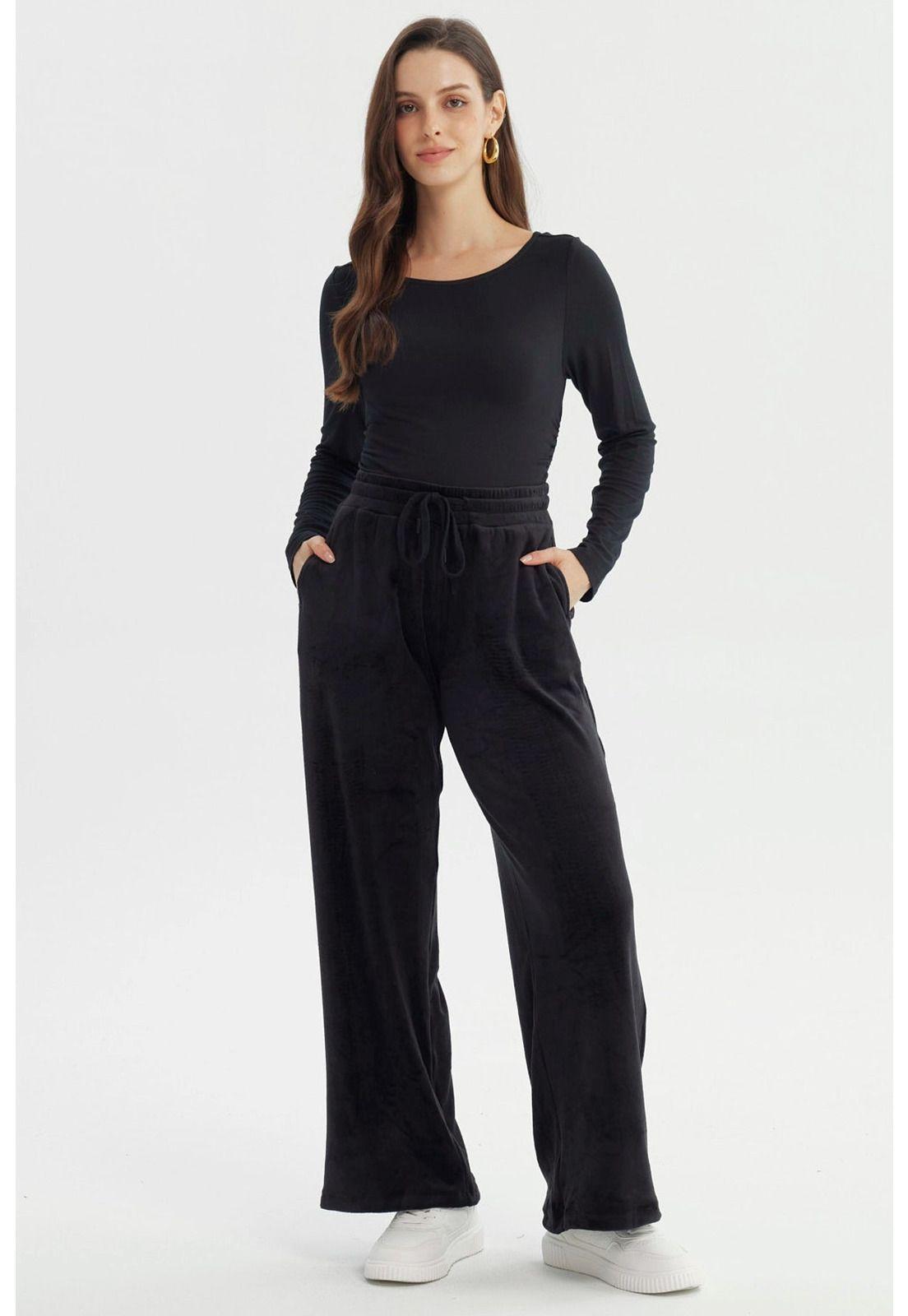 Pantalón Buzo Mujer Wide Leg Negro - V-3