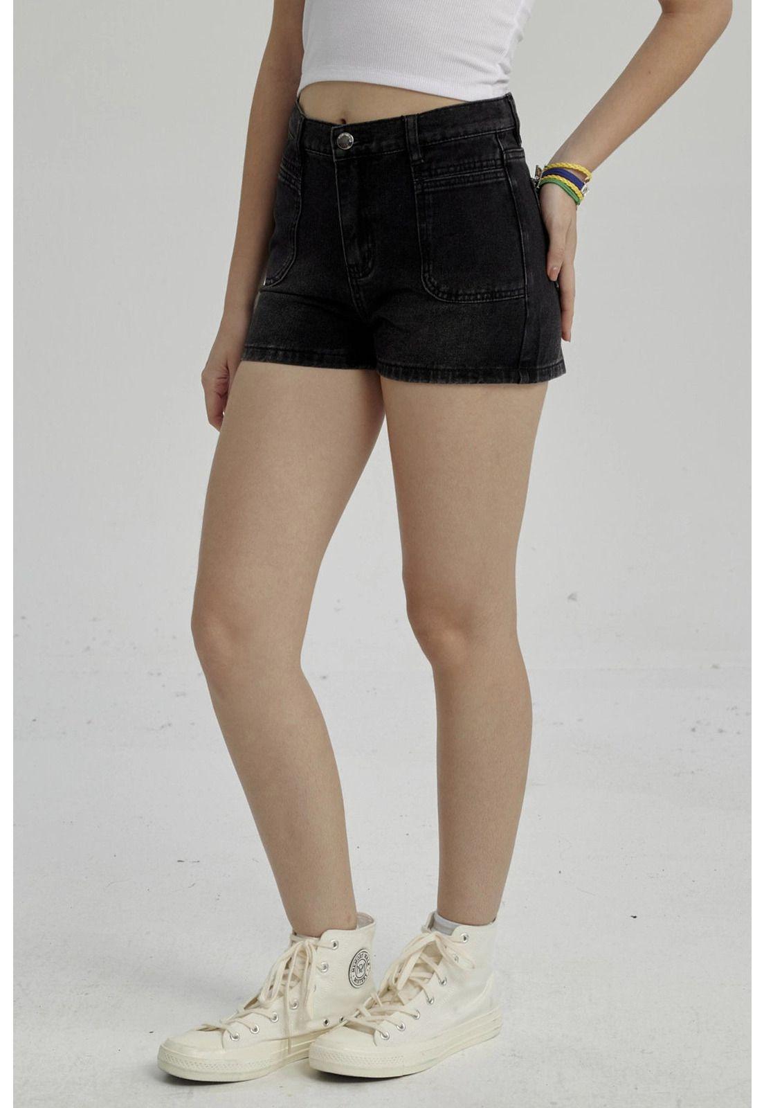 Short Niña Denim Bolsillo Delantero Negro-1