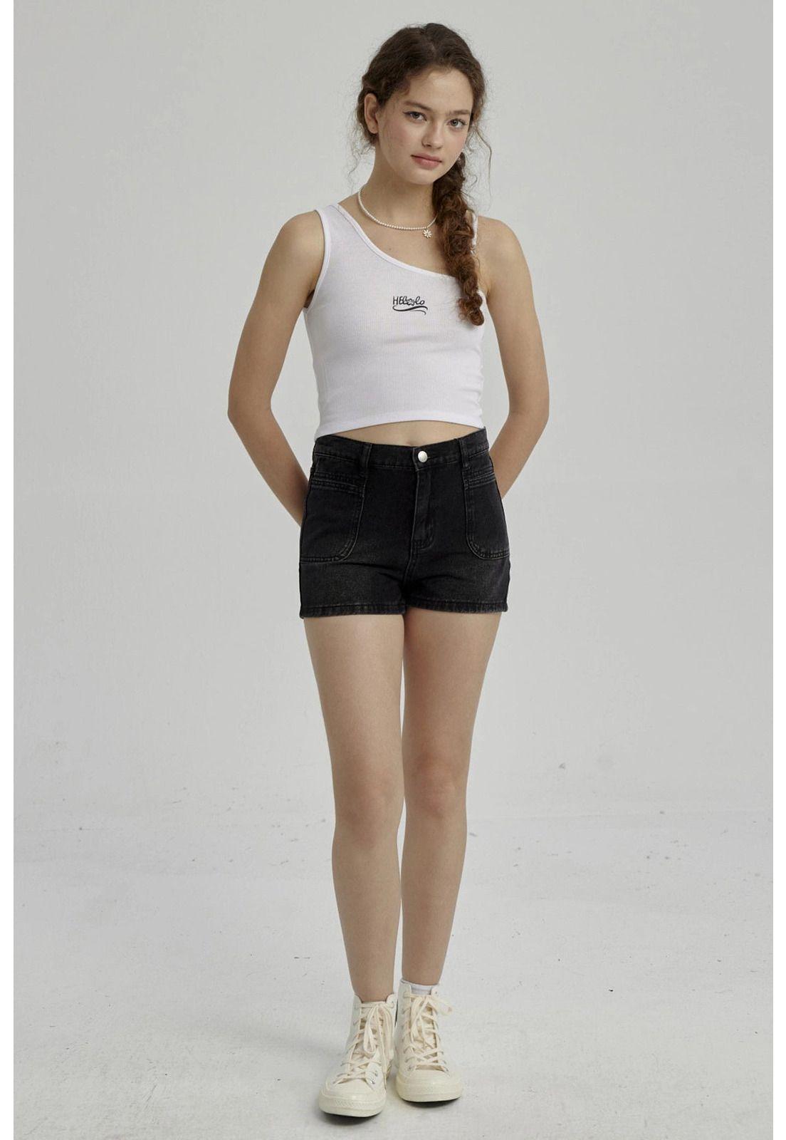 Short Niña Denim Bolsillo Delantero Negro-3