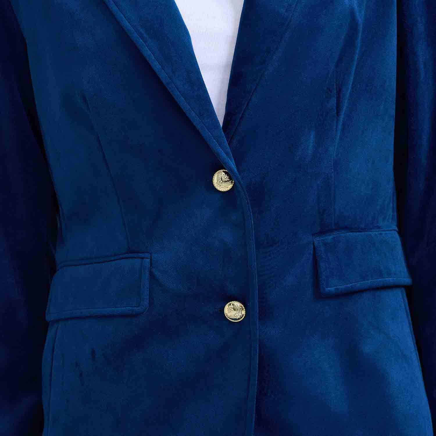 Blazer Mujer Terciopelo Con Solapa Azul-3