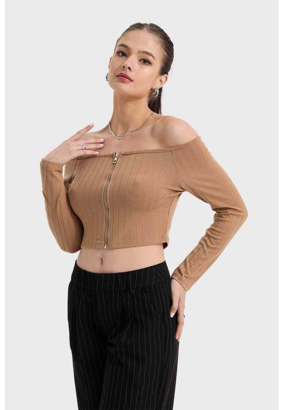 Polera Mujer Bardot C/Cierre Camel-1