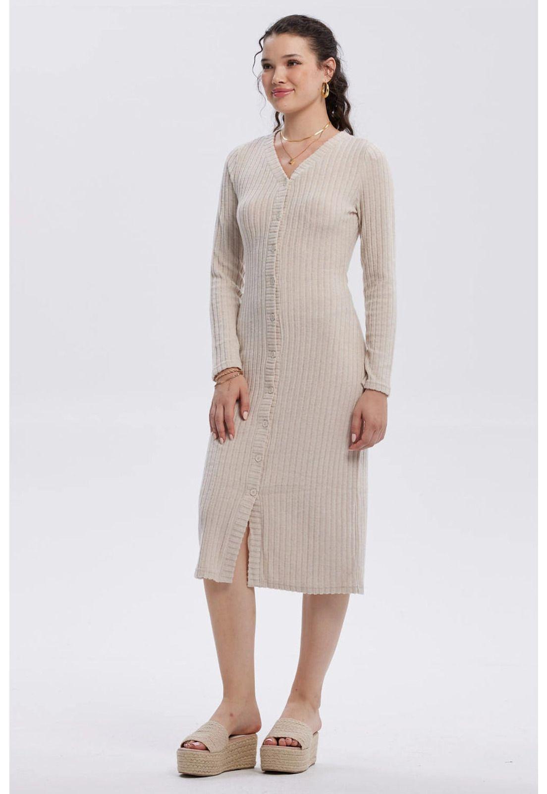 Vestido Mujer Abotonado Beige-3