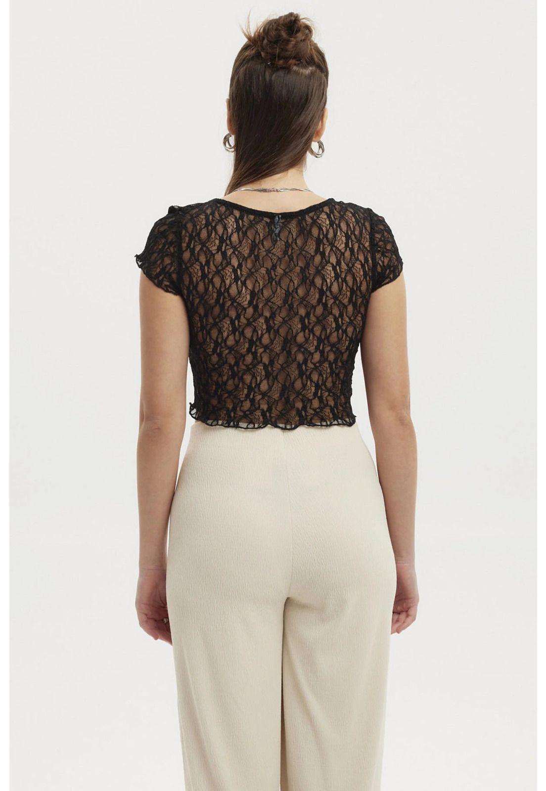 Polera Mujer Encaje Con Lazo Negro-2