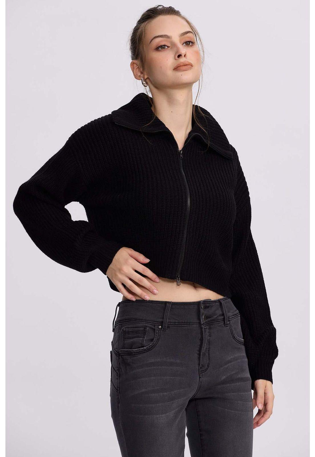 Sweater Mujer Full Zipper Negro-0
