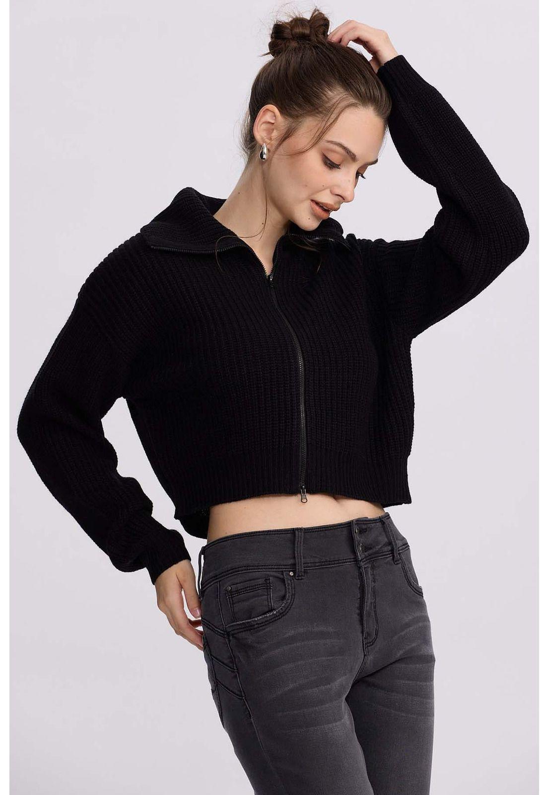 Sweater Mujer Full Zipper Negro-1