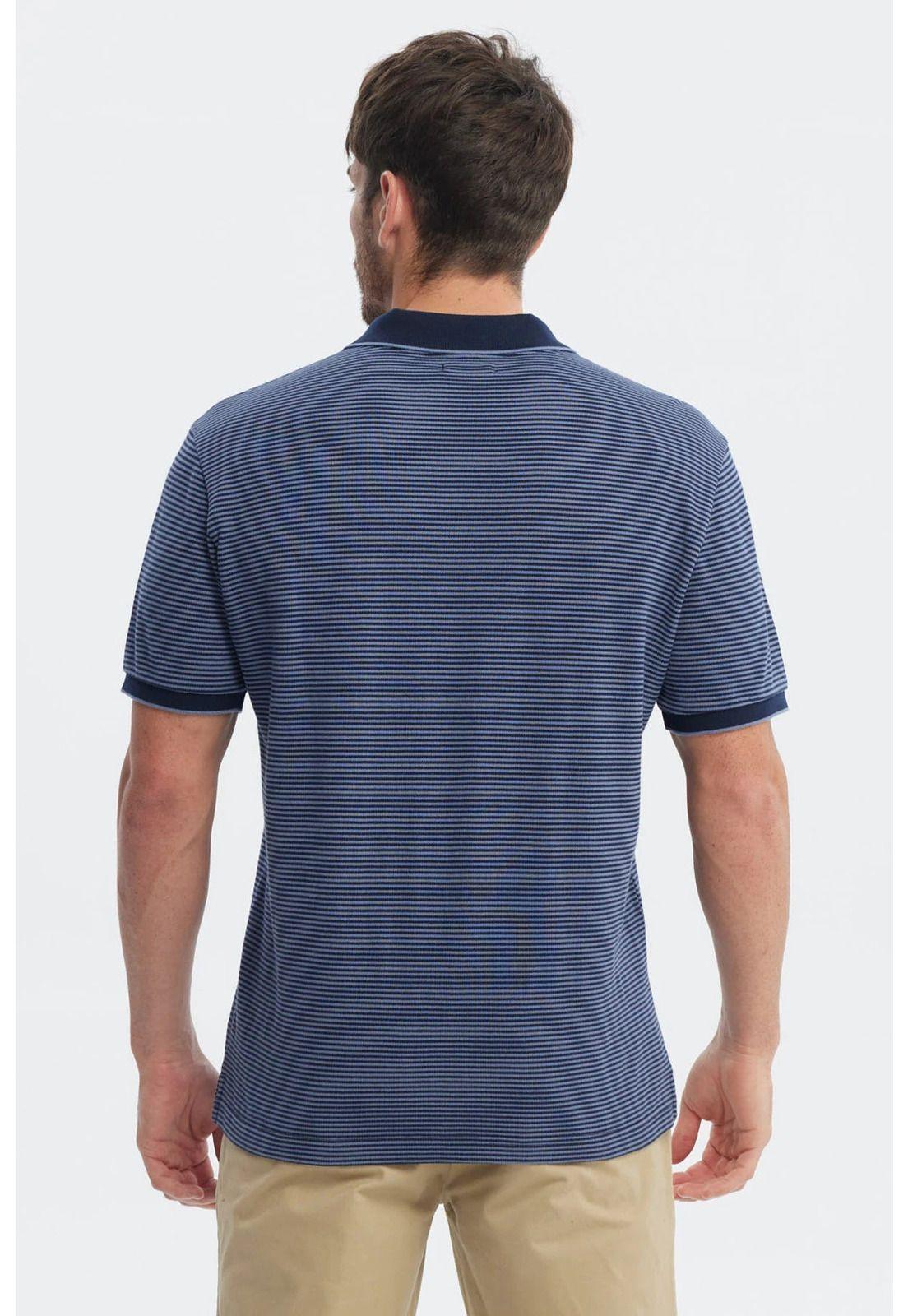 Polera Hombre Pique Rayas Logo Azul Marino-2