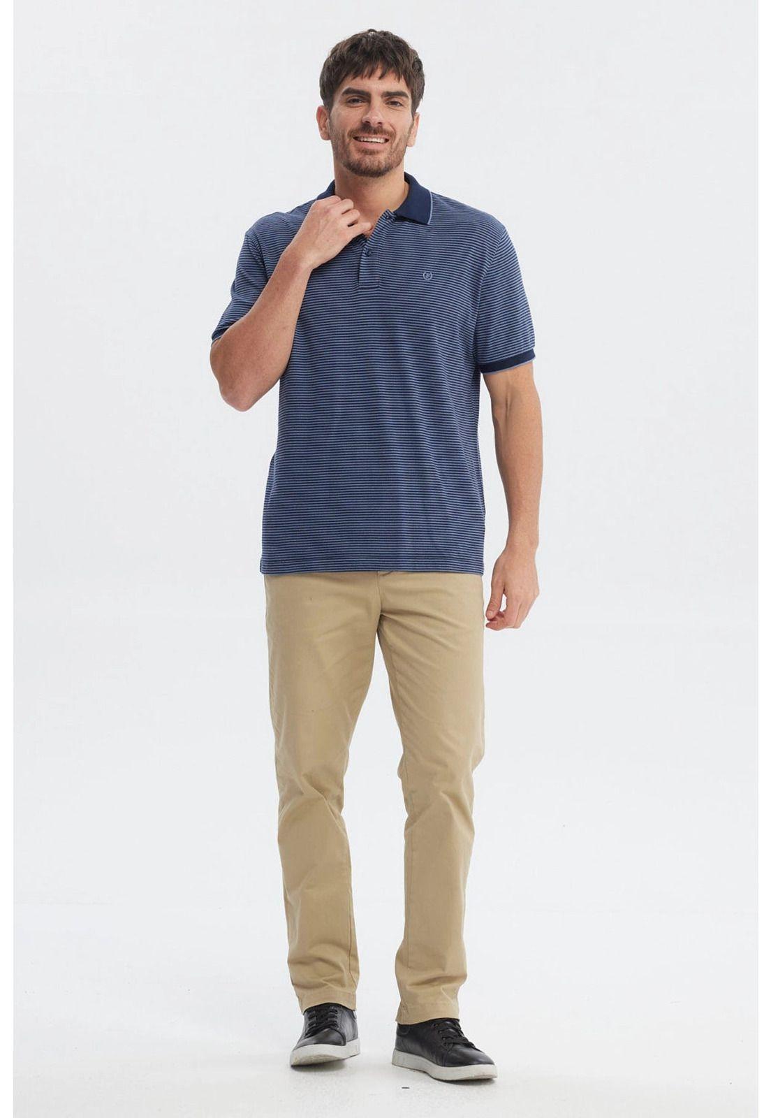 Polera Hombre Pique Rayas Logo Azul Marino-3