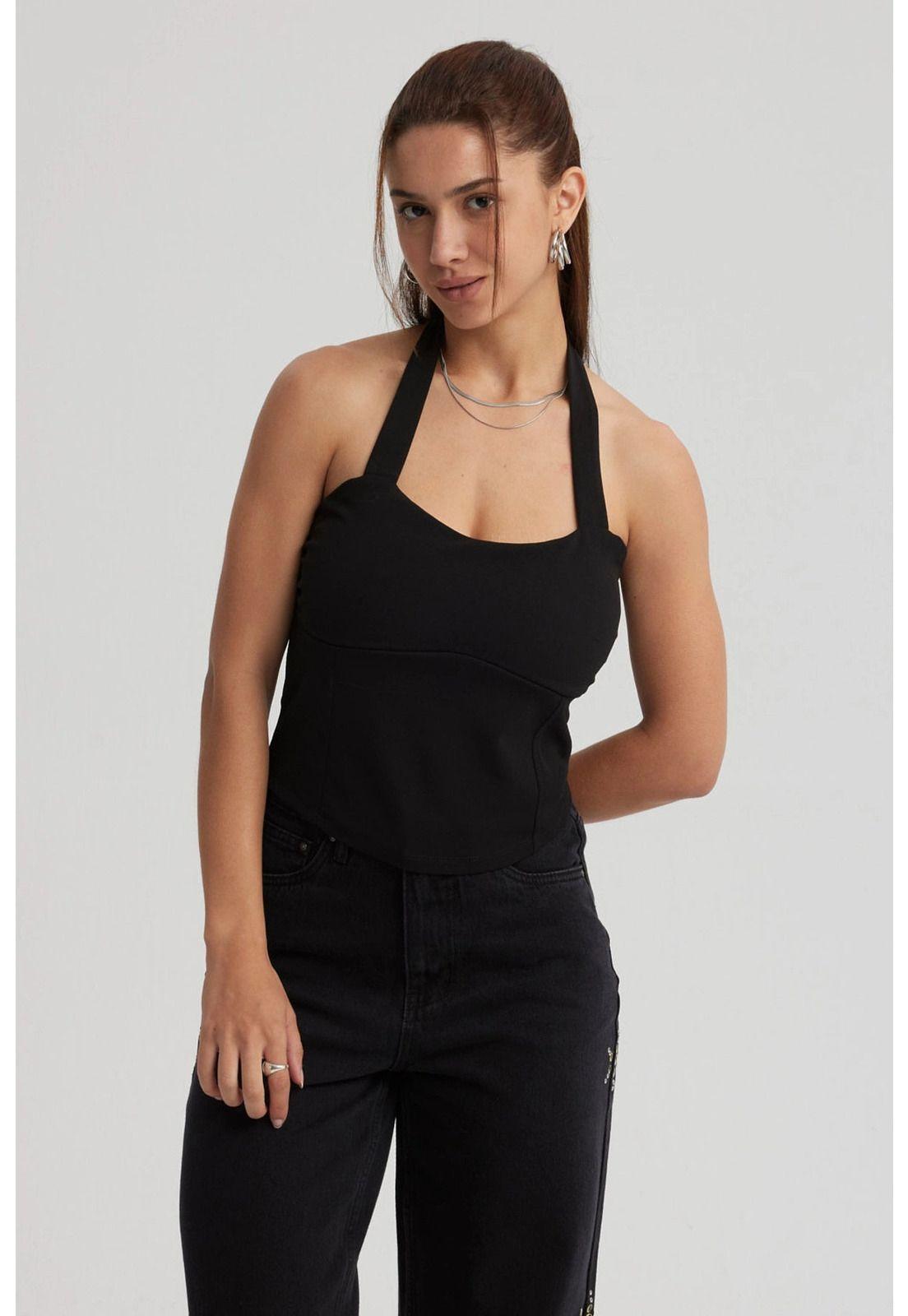 Polera Mujer Pliegues Negro-0