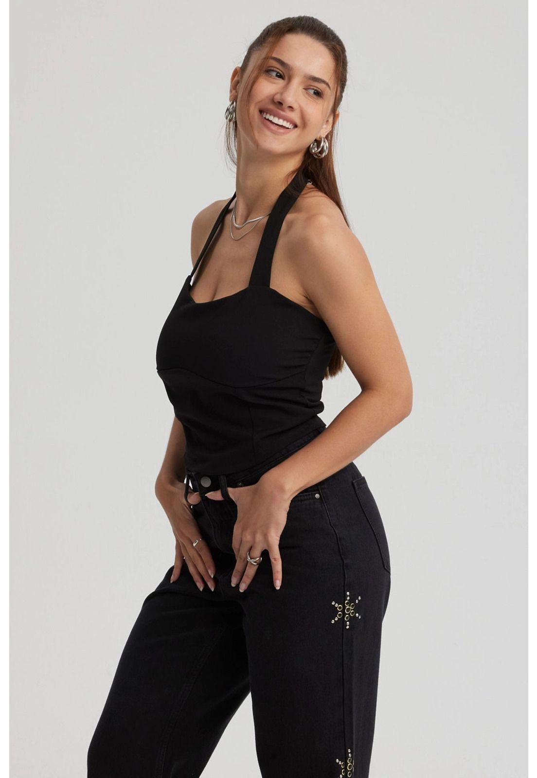 Polera Mujer Pliegues Negro-1