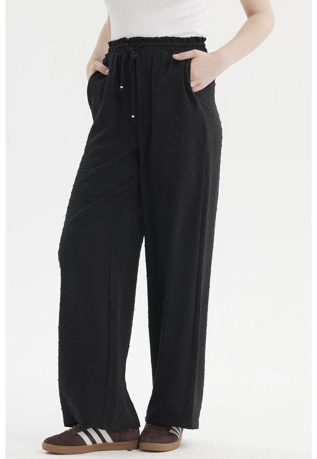 Pantalón Mujer Plumeti Pretina Elasticada Negro-1