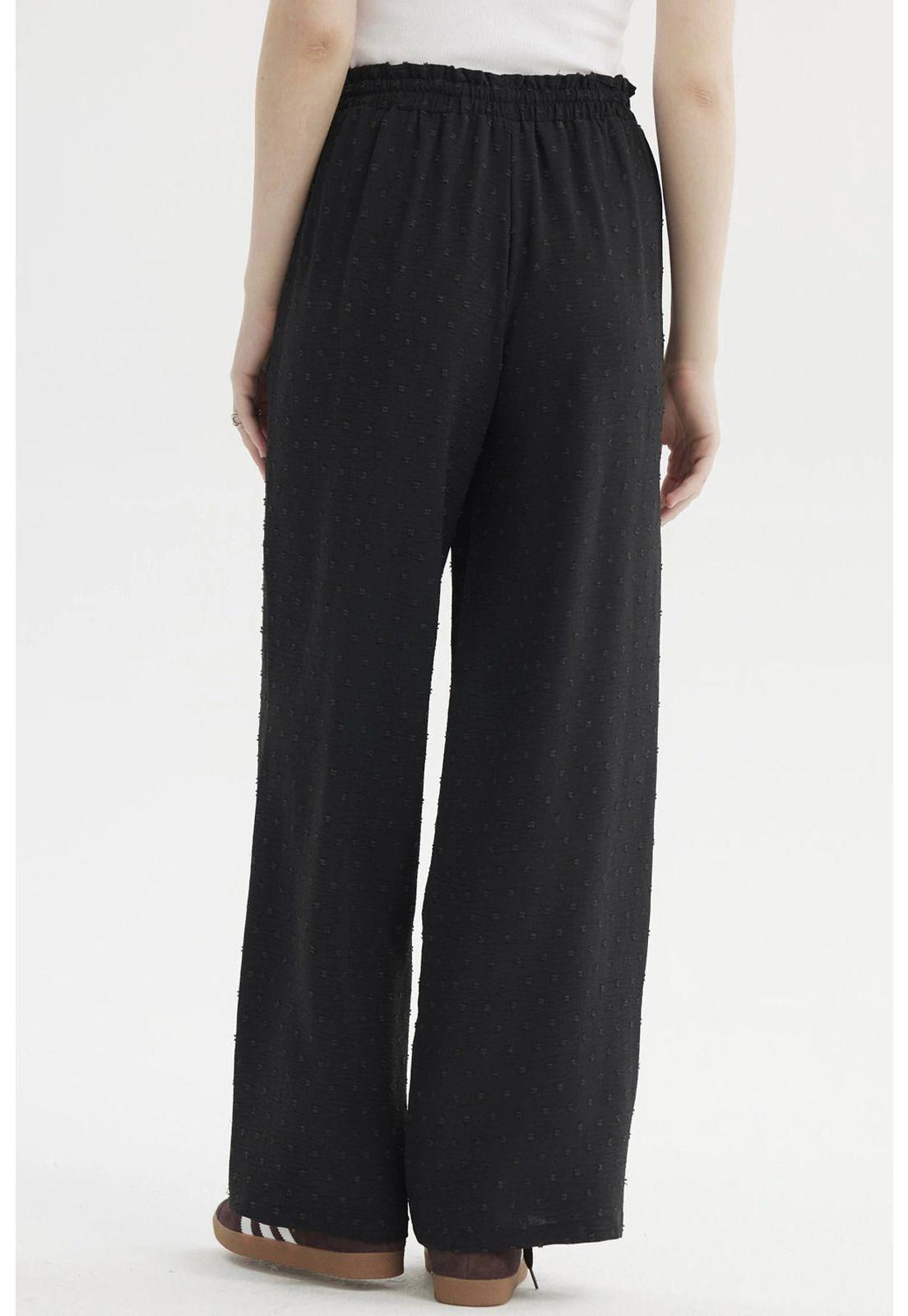 Pantalón Mujer Plumeti Pretina Elasticada Negro-2