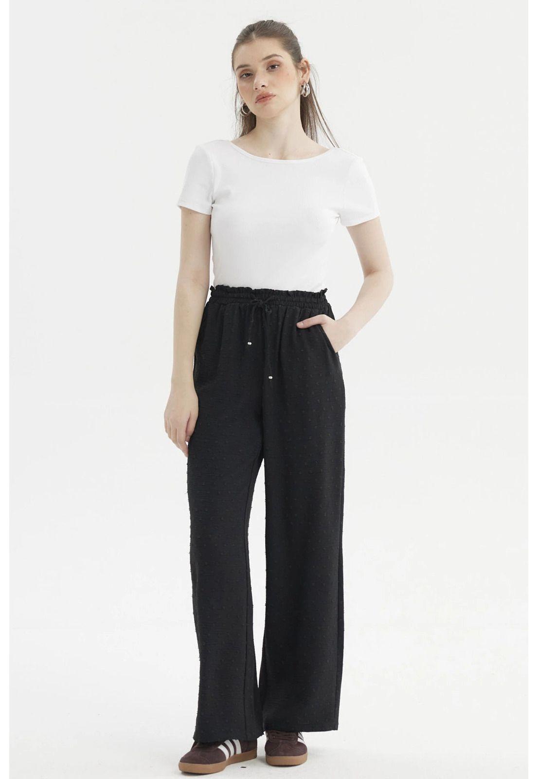 Pantalón Mujer Plumeti Pretina Elasticada Negro-3