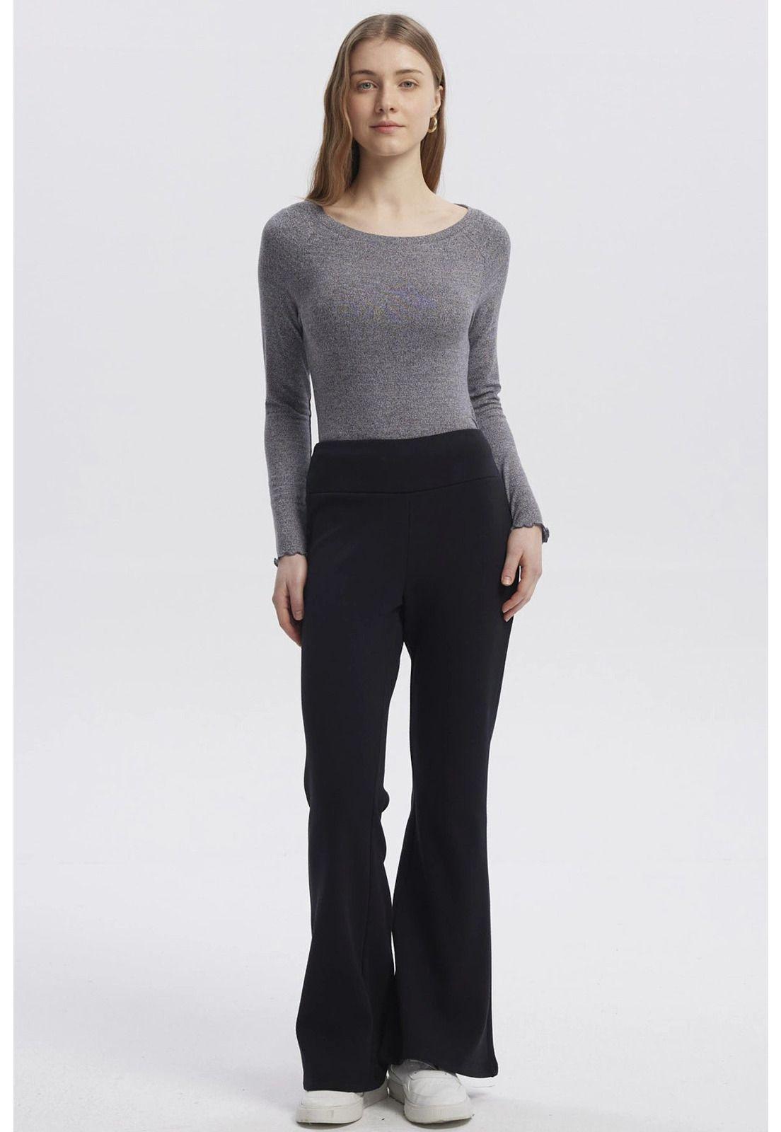 Pantalón Mujer Flare Cotelón Negro-3