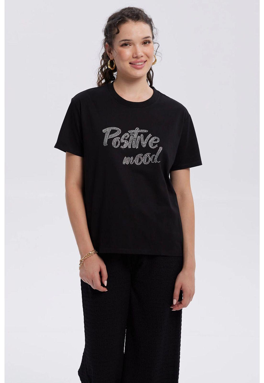 Polera Mujer Print Con Aplicación Negro-0