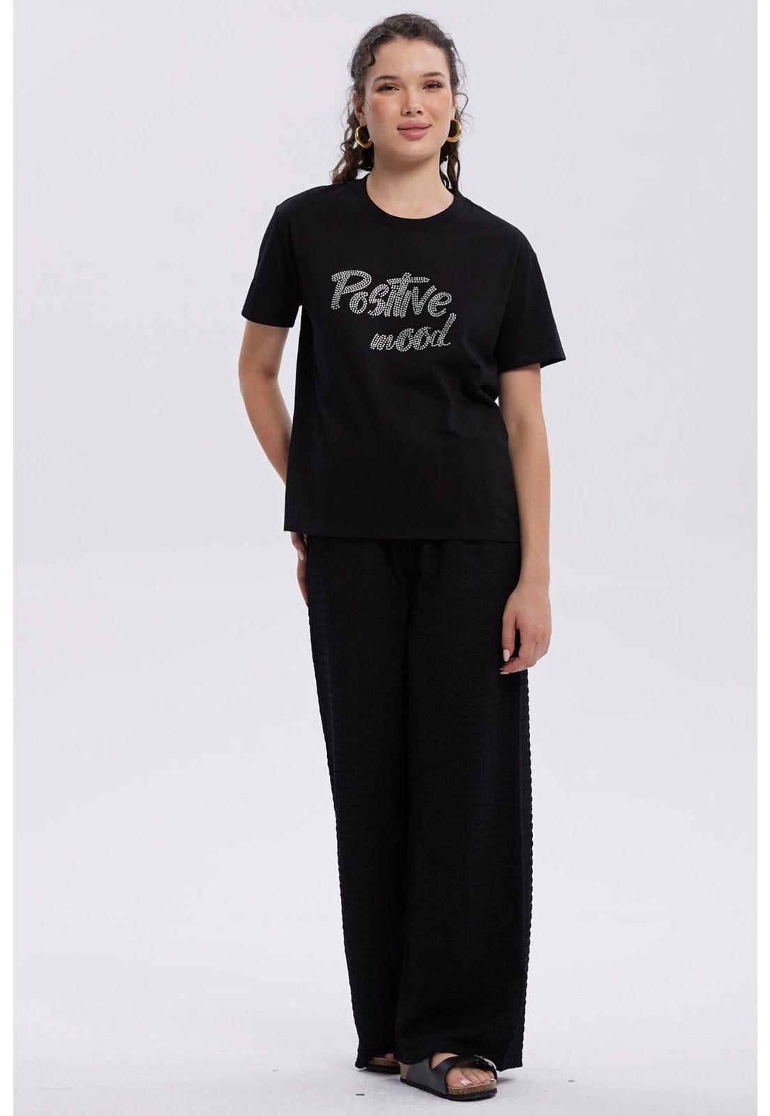 Polera Mujer Print Con Aplicación Negro-3