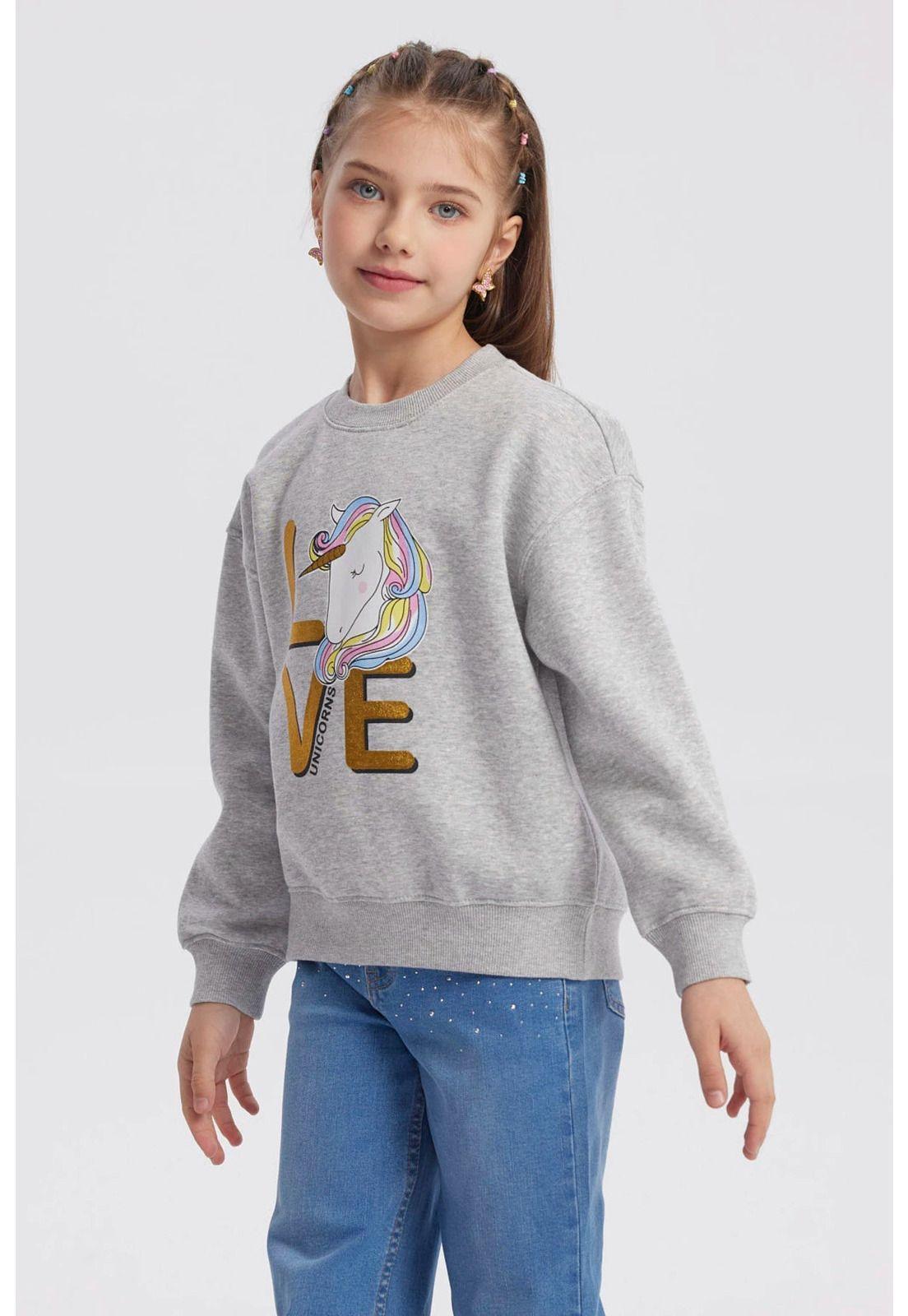 Polerón Niña Básico Print Gris Melange - ll-1