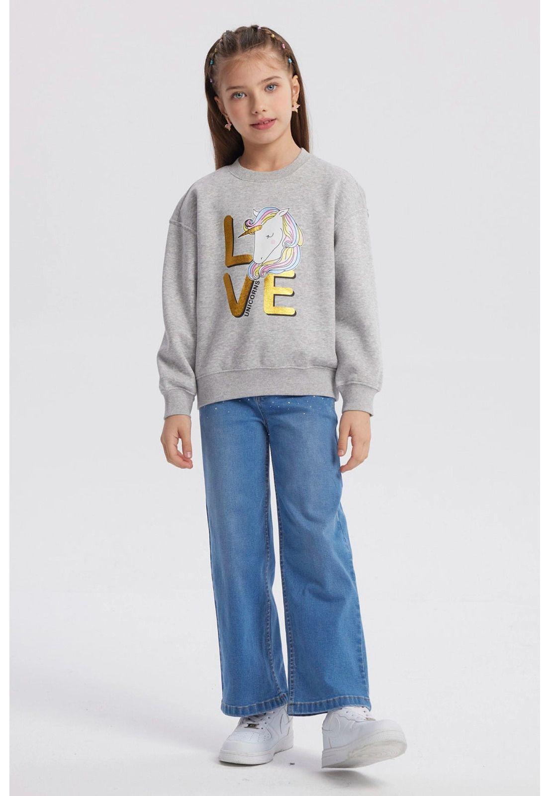 Polerón Niña Básico Print Gris Melange - ll-3