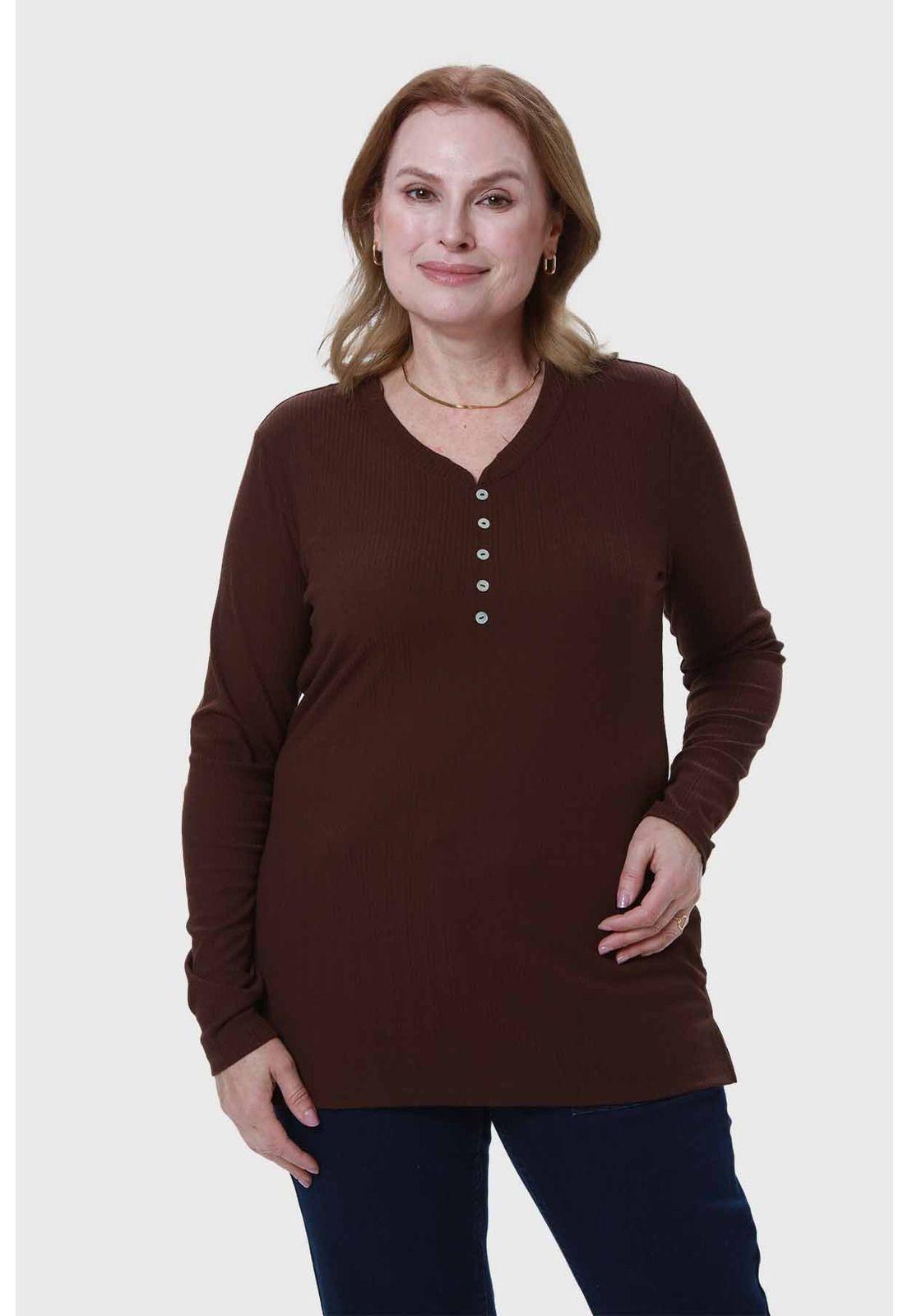 Polera Mujer Cuello V Rib Café-0