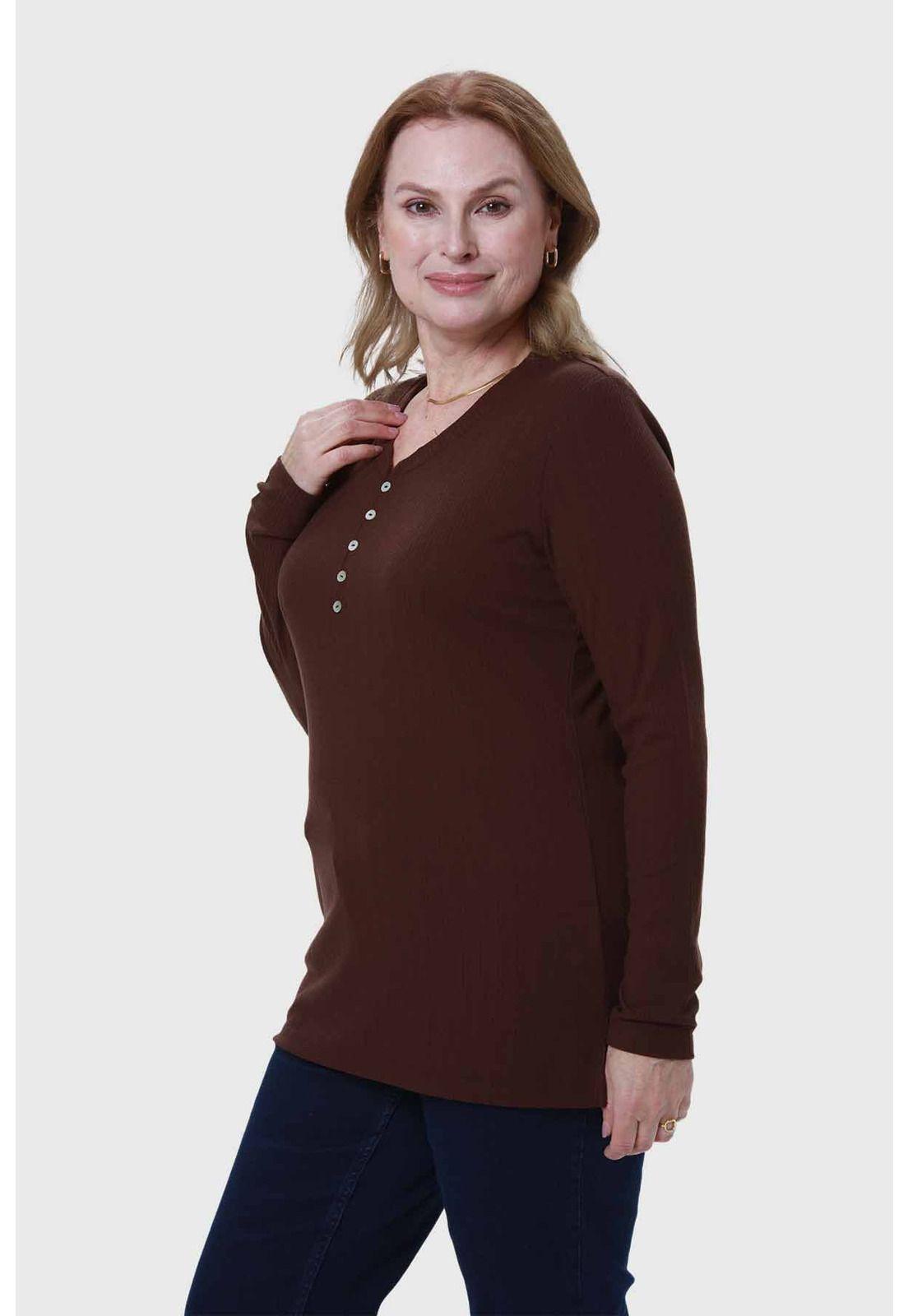 Polera Mujer Cuello V Rib Café-1