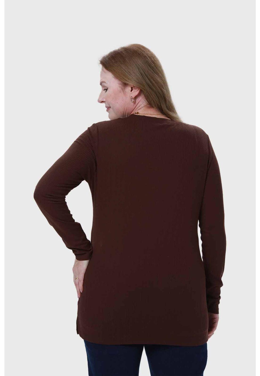 Polera Mujer Cuello V Rib Café-2