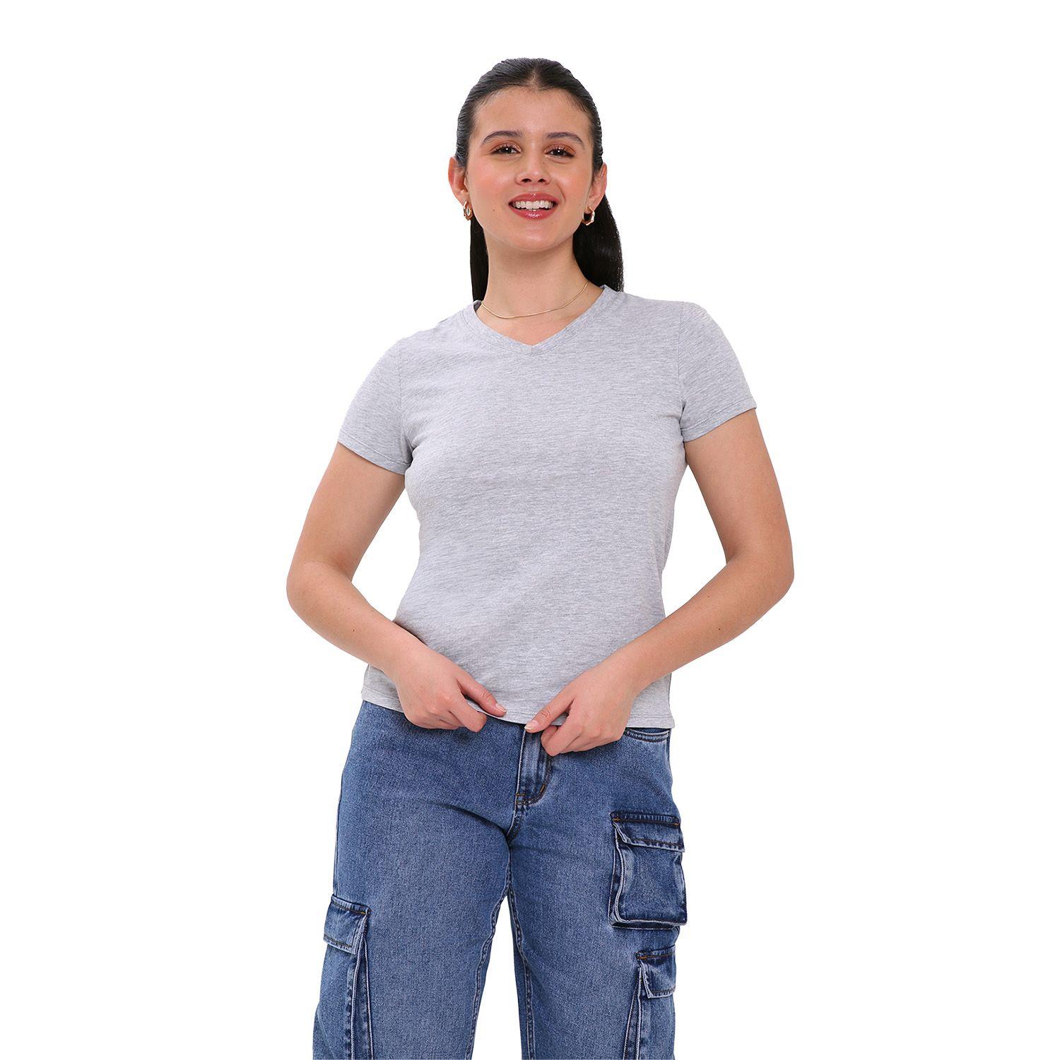 Polera Mujer Lisa Gris Melange Fashion's Park-0