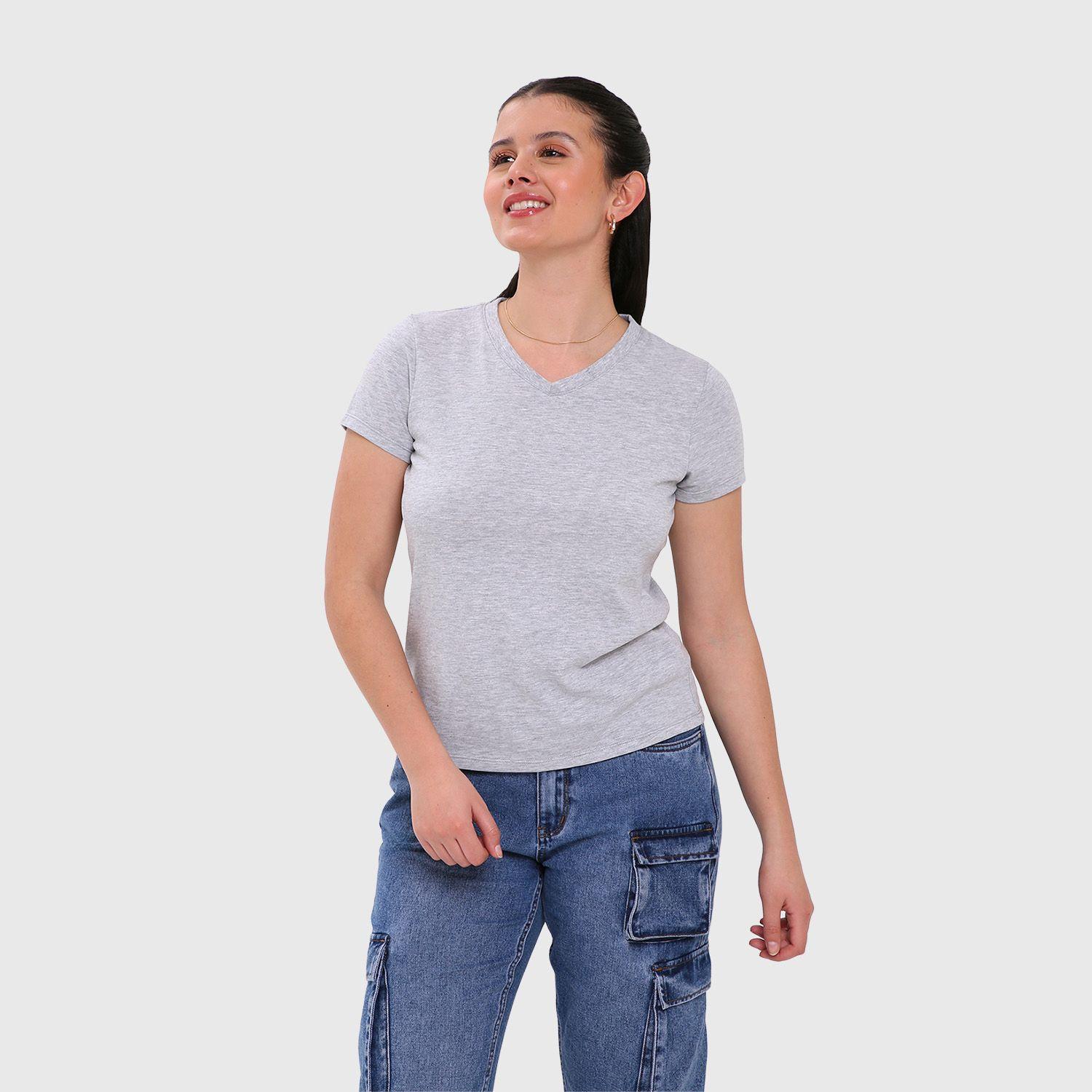 Polera Mujer Lisa Gris Melange Fashion's Park-1