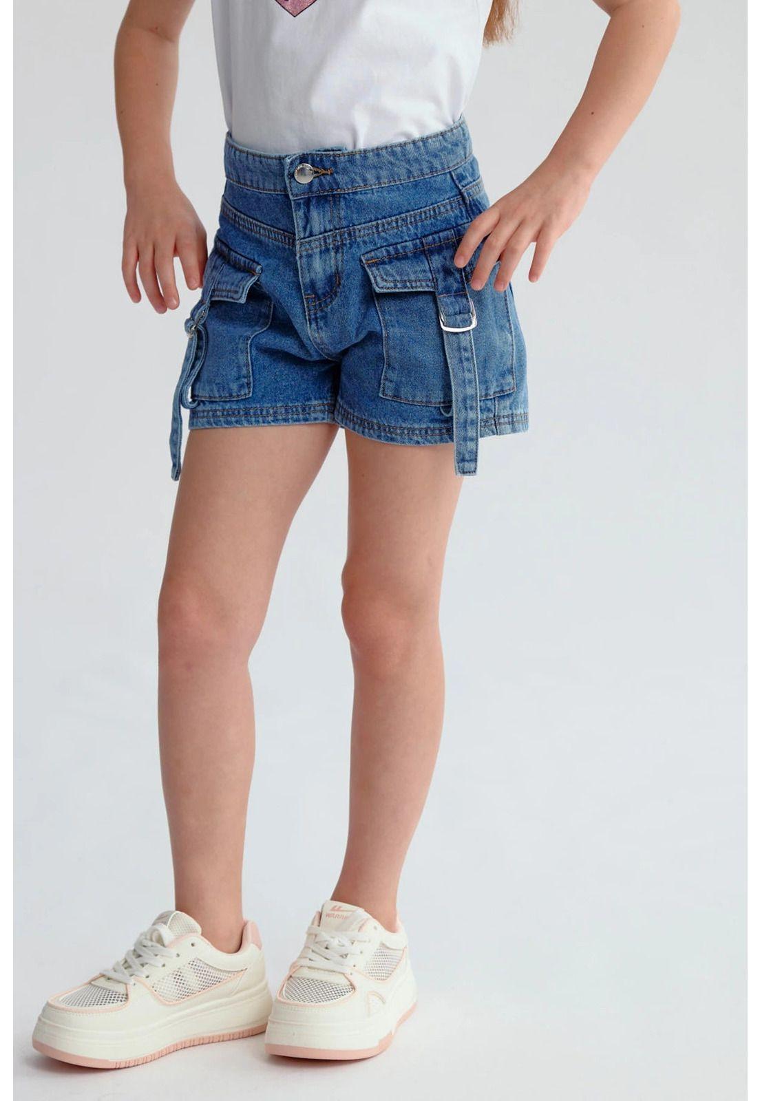 Short Niña Denim Cargo Azul-1
