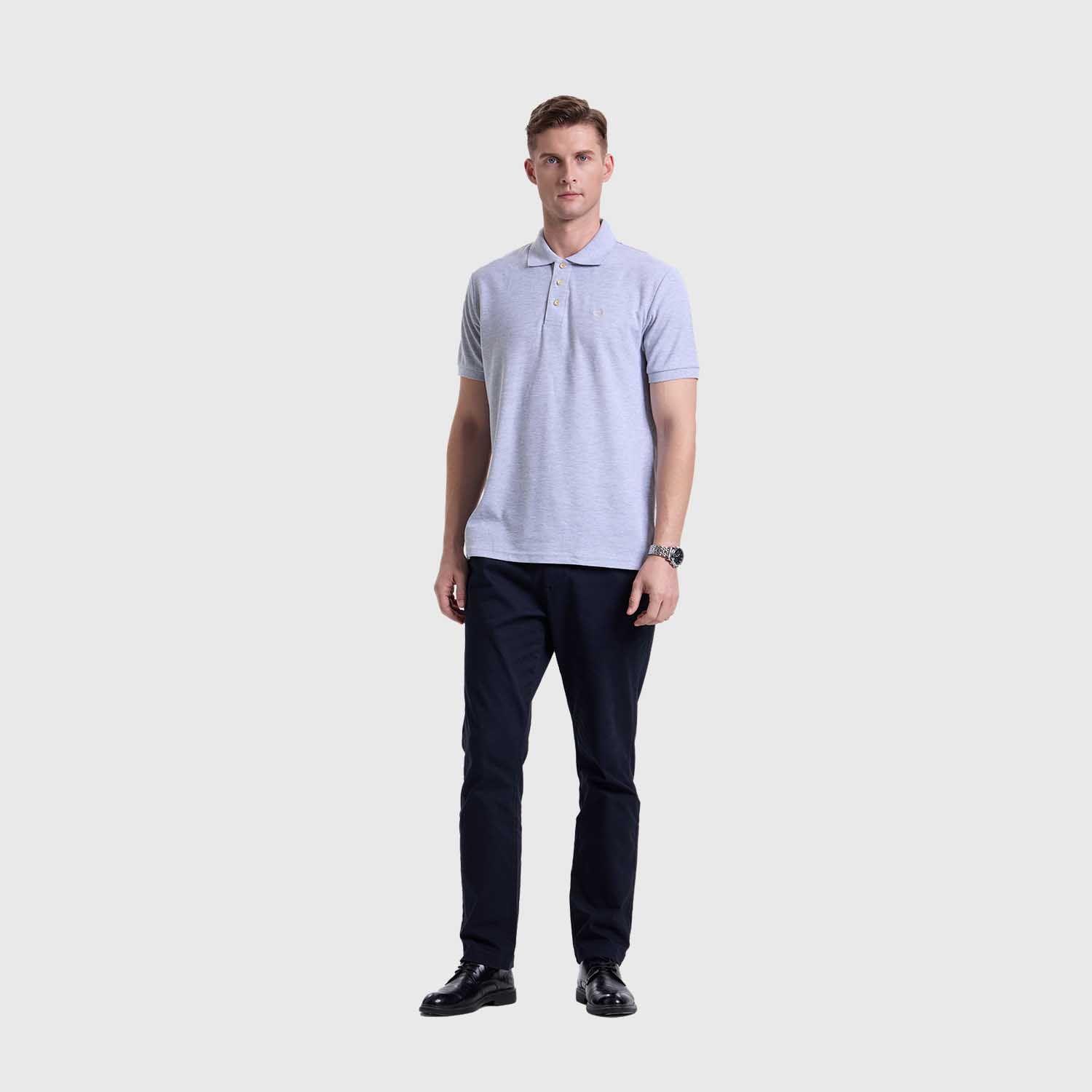 Polera Hombre Pique Básica Lisa Gris Melange Fashion's Park-3