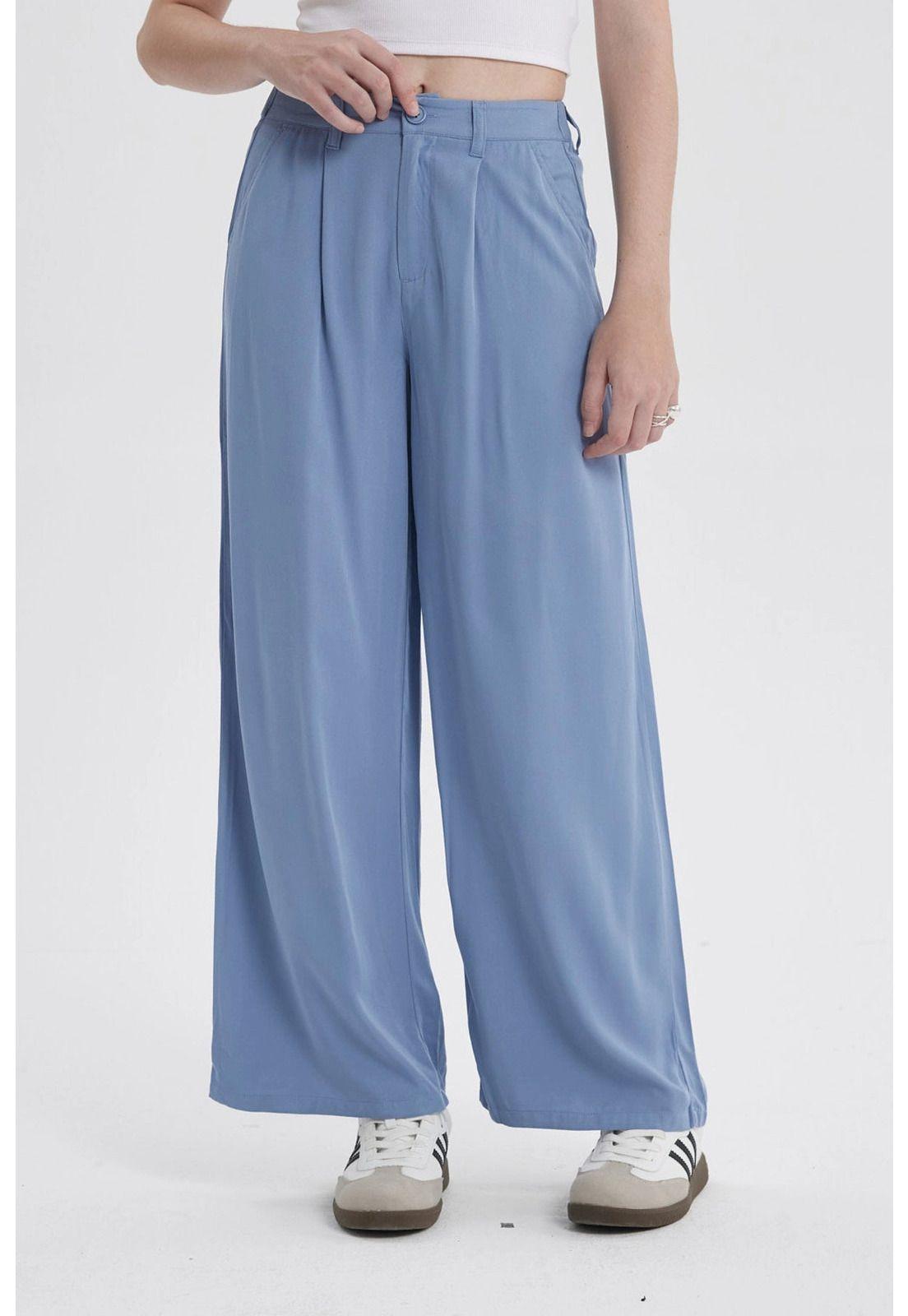 Pantalón Mujer Palazzo Sastrero Celeste Oscuro-0