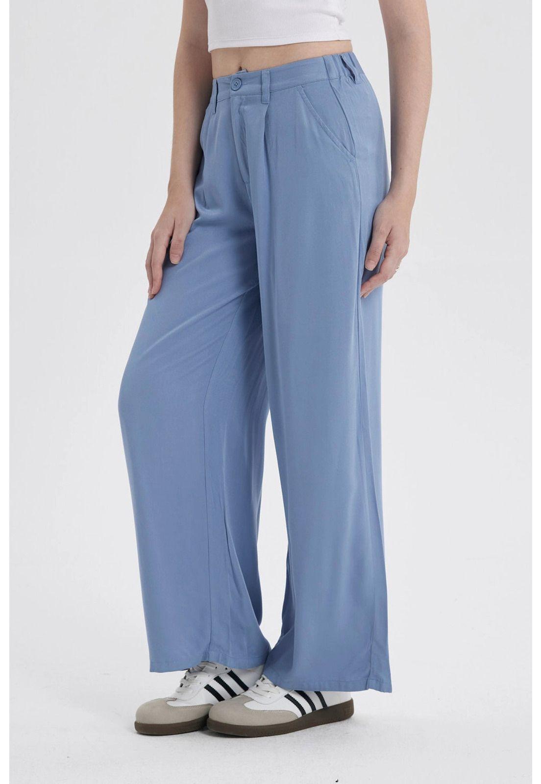 Pantalón Mujer Palazzo Sastrero Celeste Oscuro-1