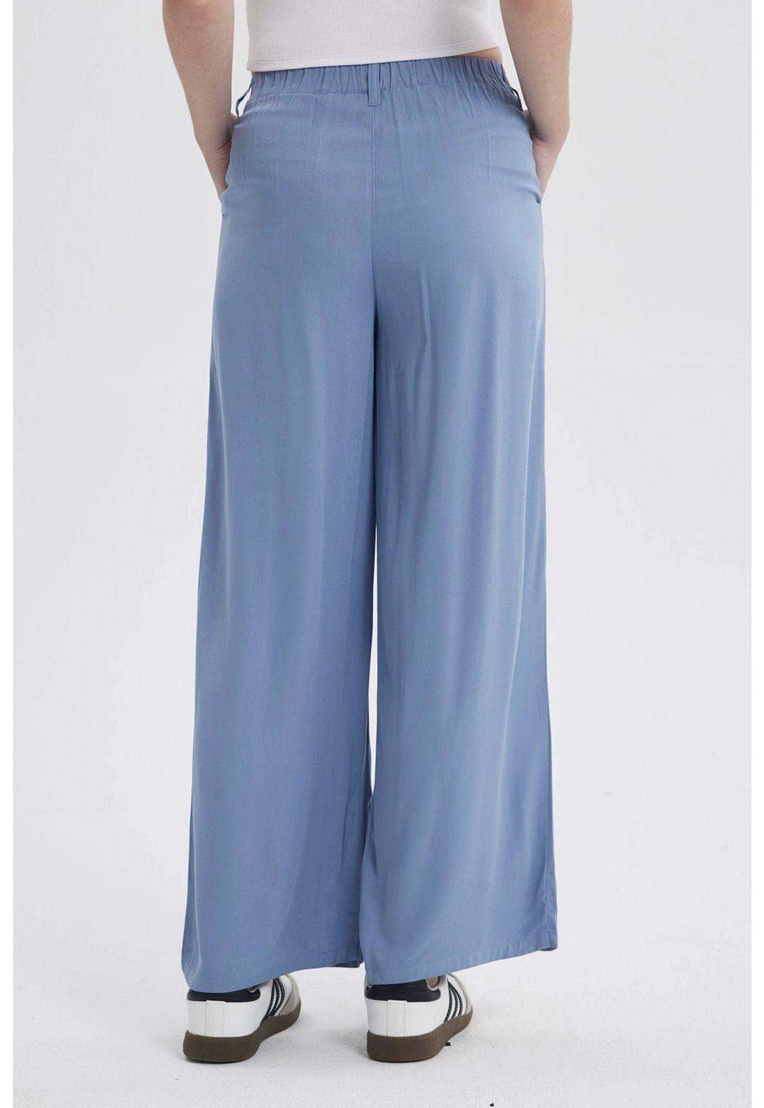 Pantalón Mujer Palazzo Sastrero Celeste Oscuro-2