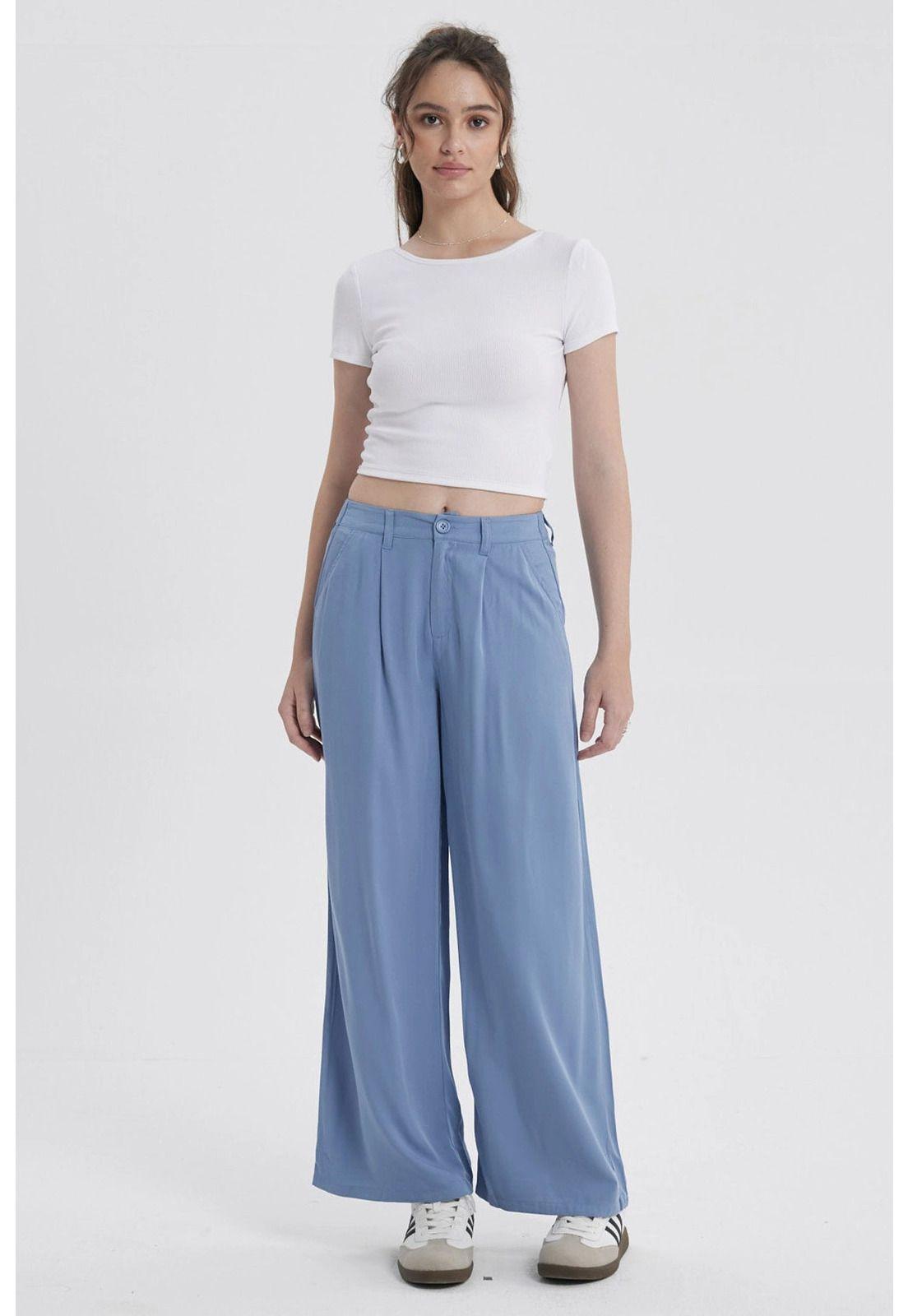 Pantalón Mujer Palazzo Sastrero Celeste Oscuro-3