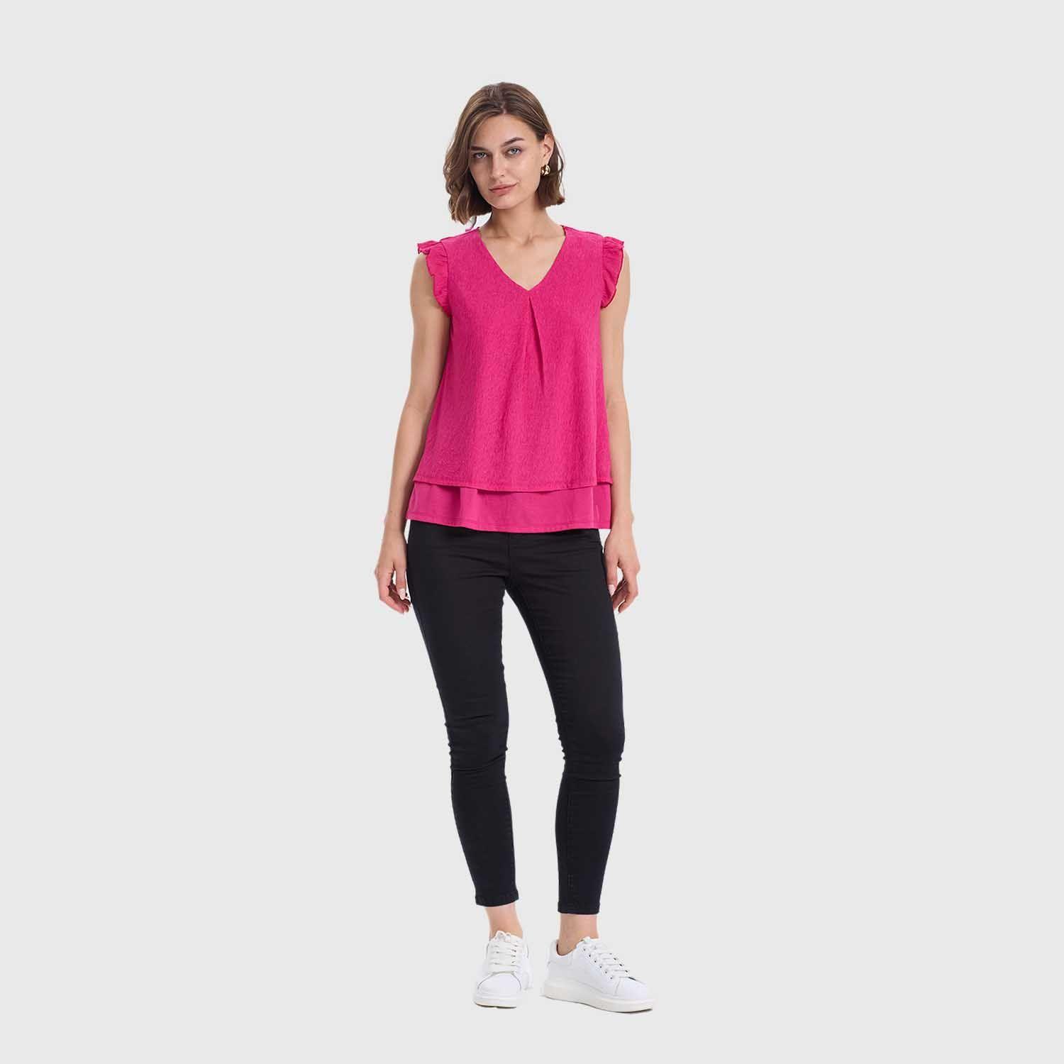 Polera Mujer Doble Capa Y Pinza Fucsia Fashions Park-3