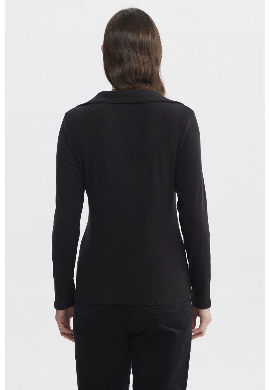 Sweater Mujer Cuello Camisero Negro-2