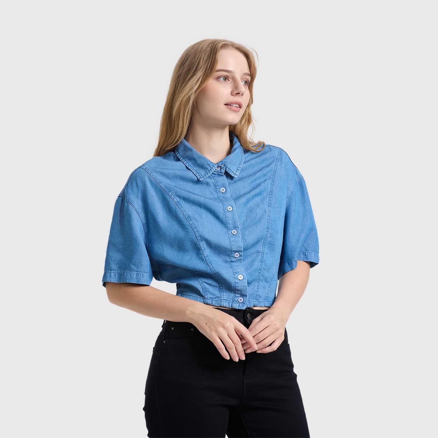 Blusa Mujer Ajuste Cintura Azul Fashion's Park-1