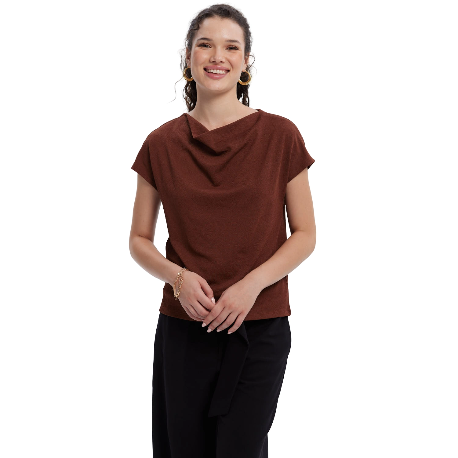 Polera Mujer Con Textura Café Oscuro-2