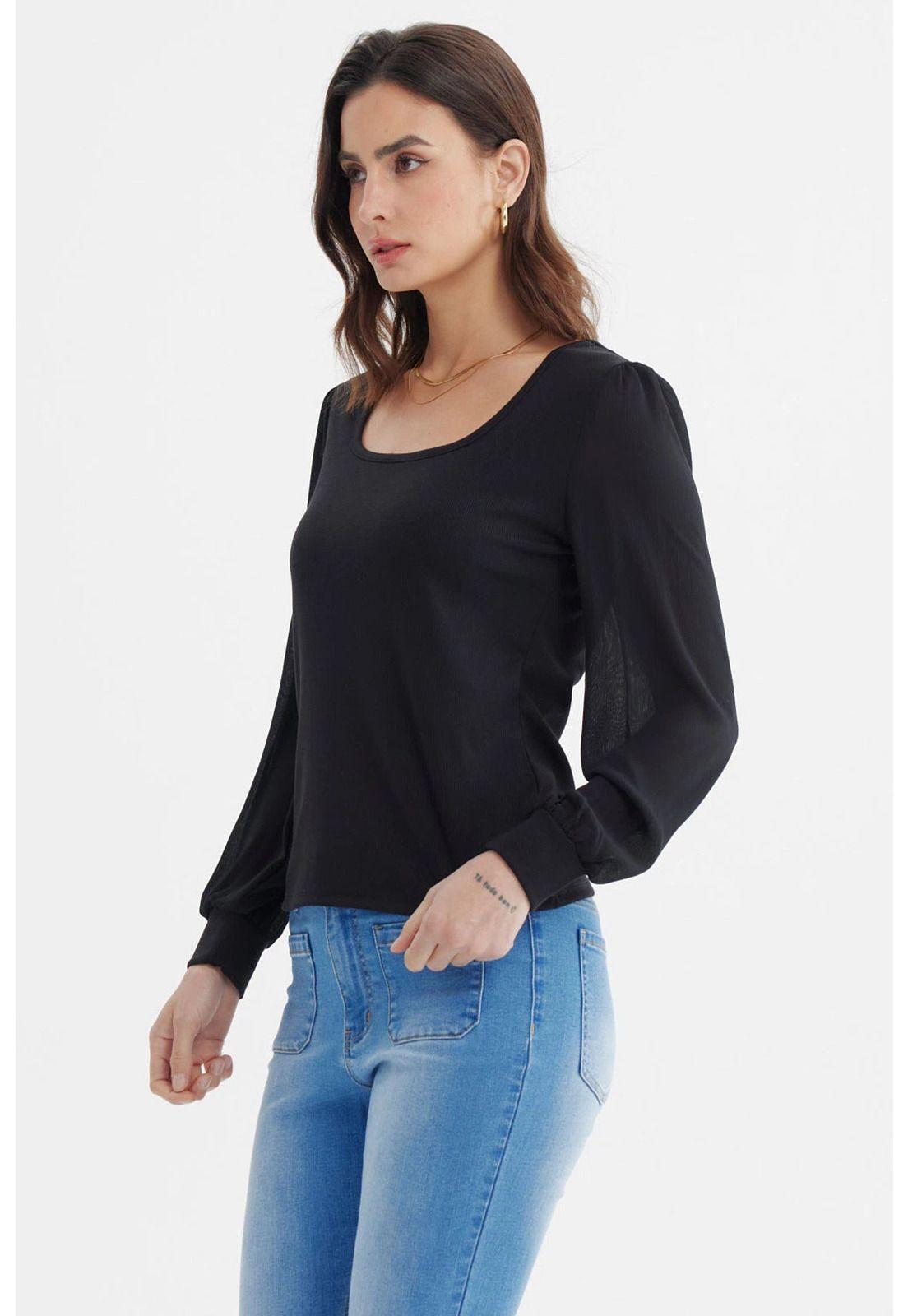 Polera Mujer Globo Escote Cuadrado Negro-1