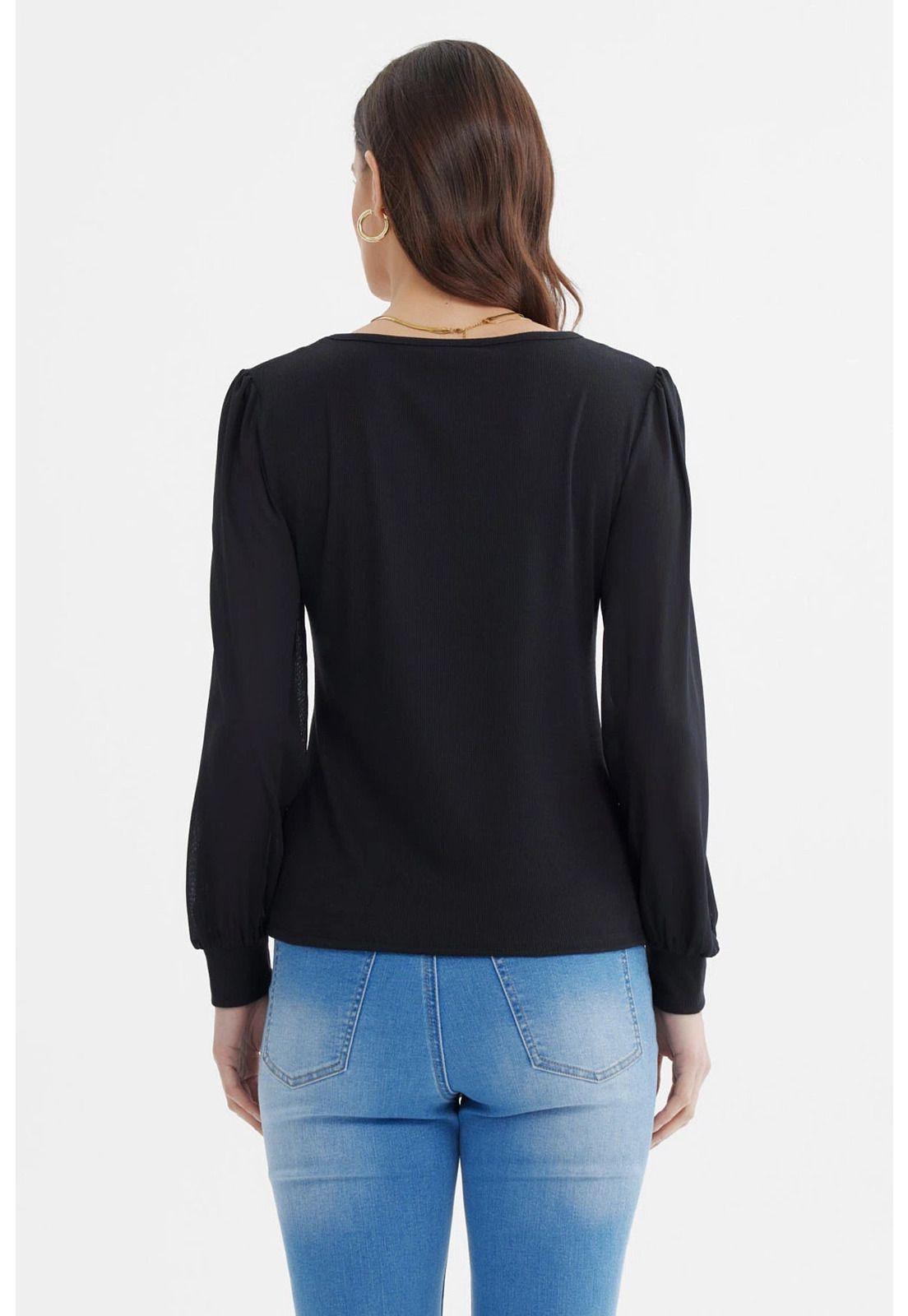 Polera Mujer Globo Escote Cuadrado Negro-2