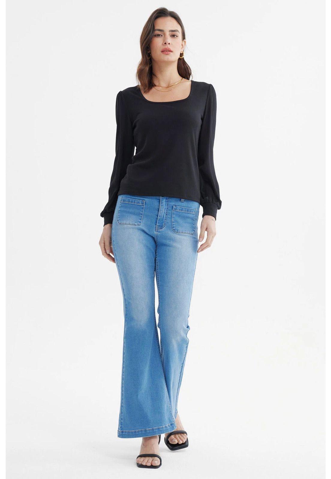 Polera Mujer Globo Escote Cuadrado Negro-3