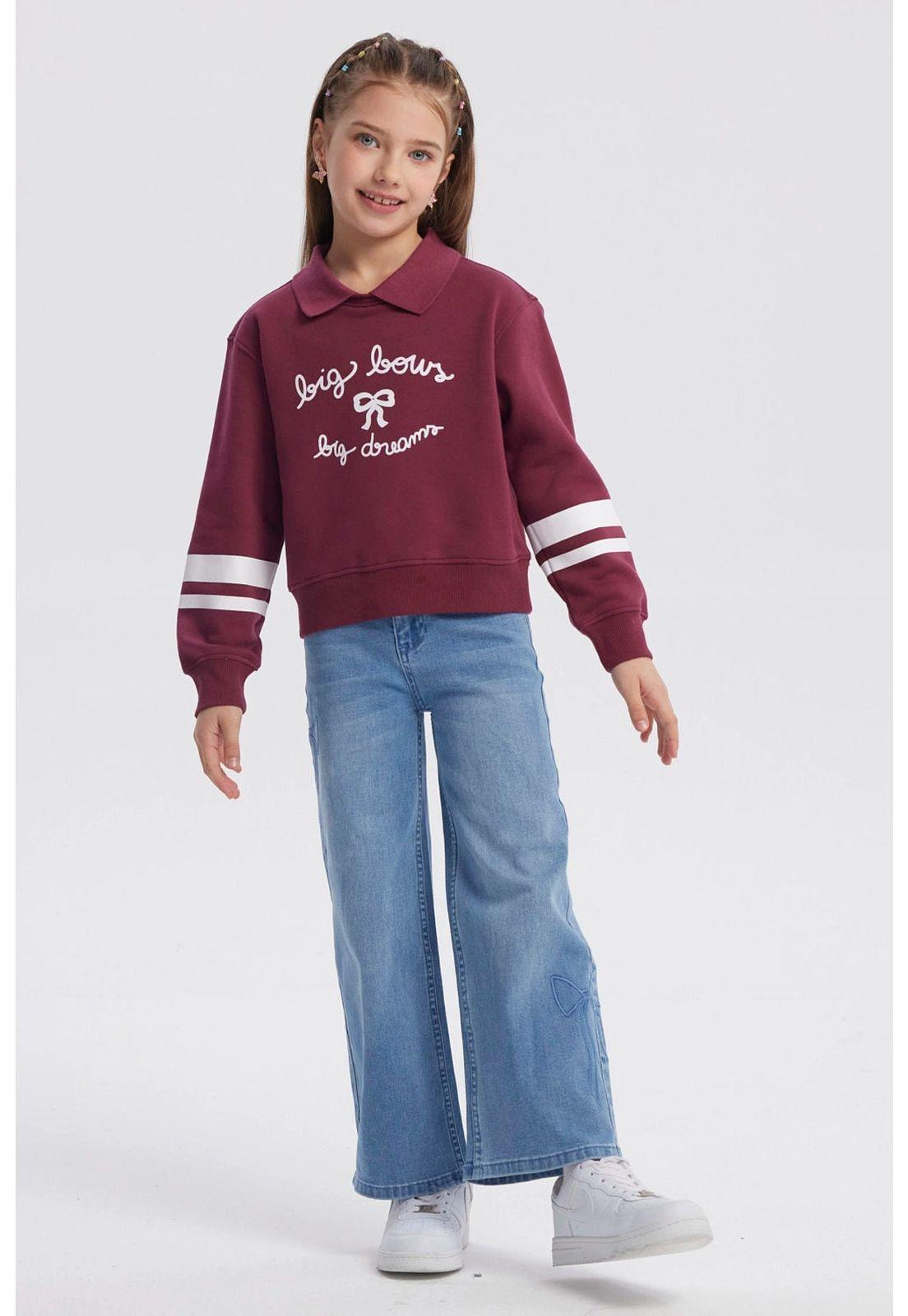 Polerón Niña Slim Cuello Camisero Burdeo-3