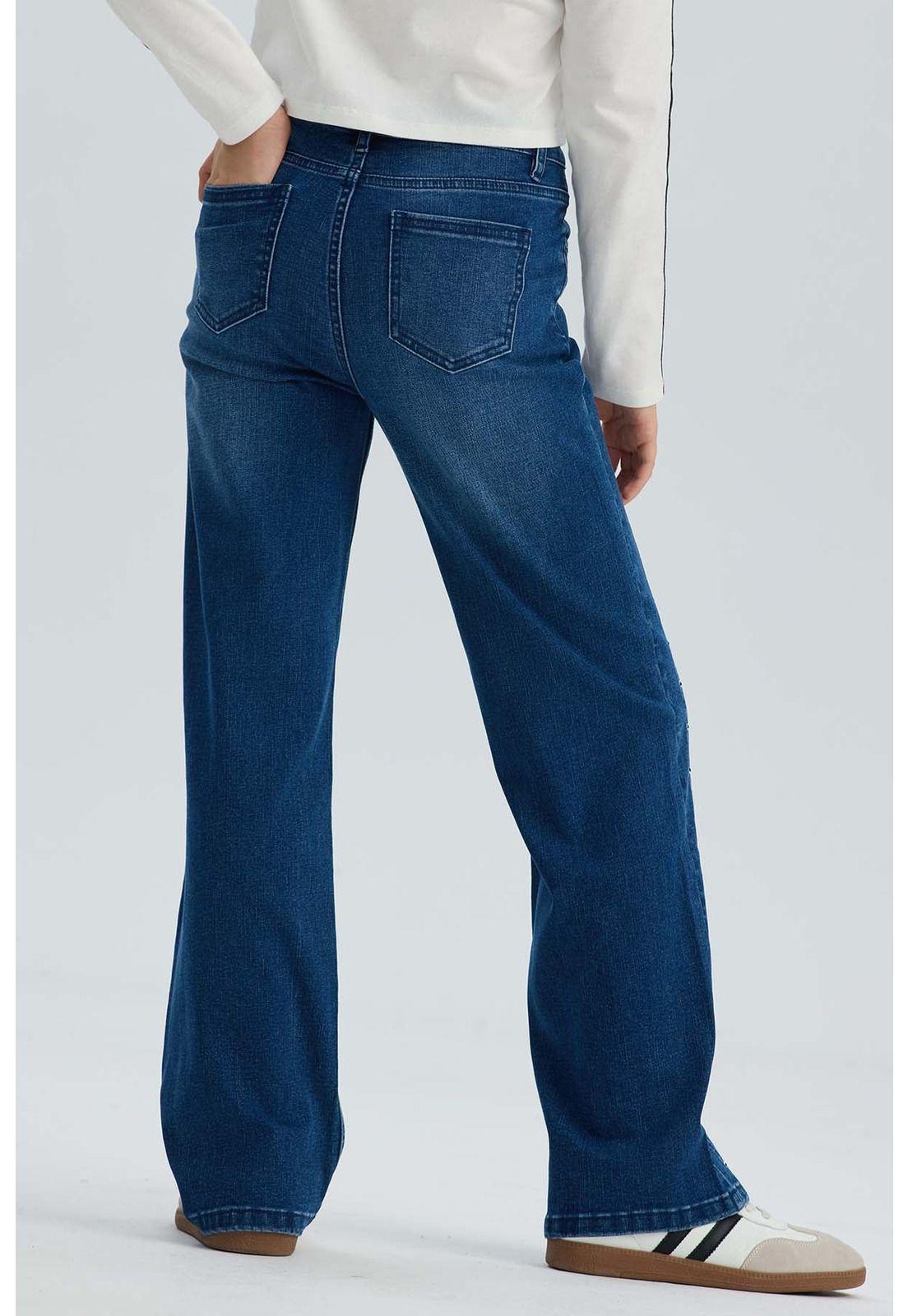 Jeans Niña Calce Recto Con Tachas Azul-2