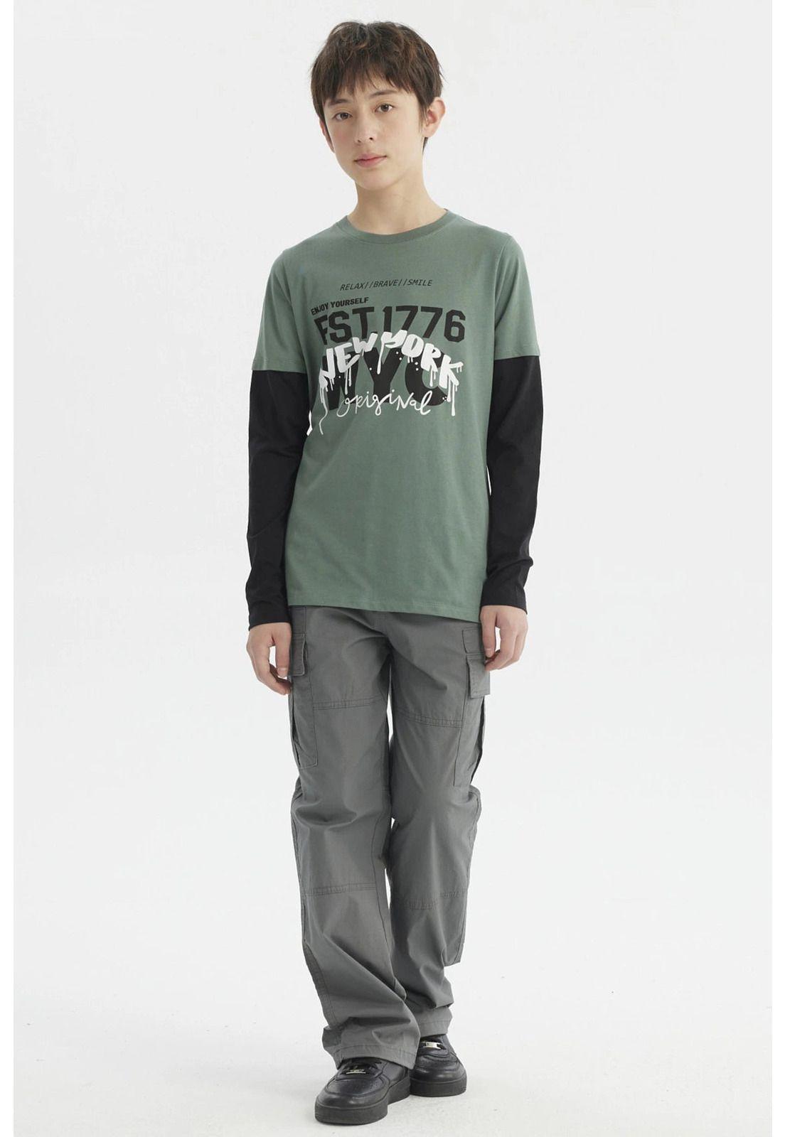 Polera Niño Básica Print Verde Oscuro-3