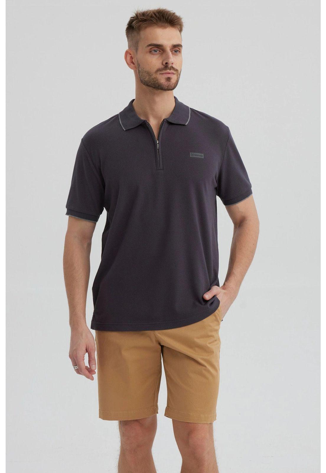 Polera Hombre Con Cierre Gris-0