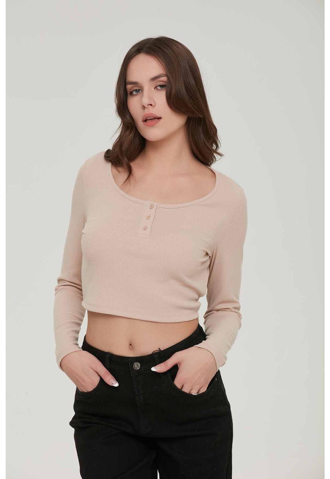 Polera Mujer Top Botones Beige-0